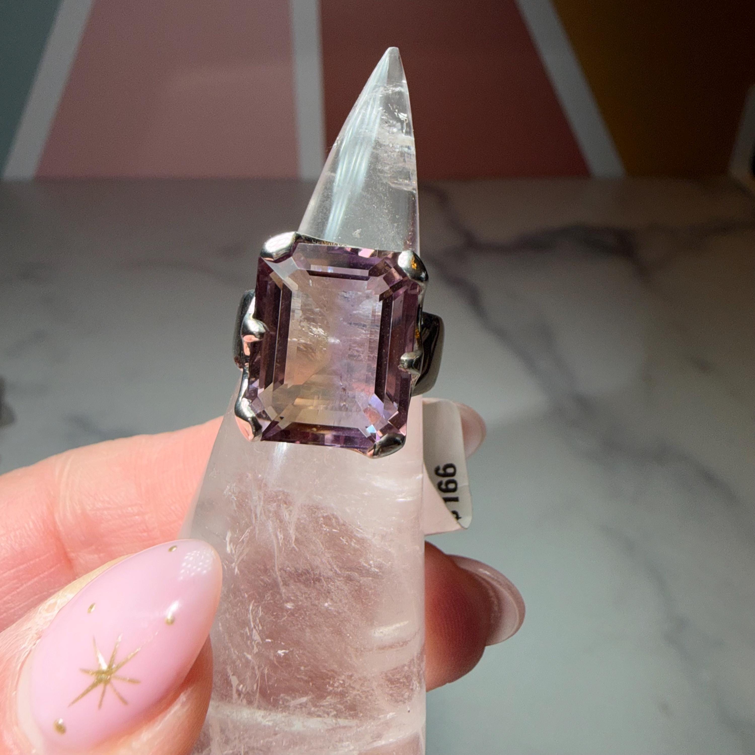 Large Faceted Ametrine Ring, Sterling Silver Statement Ring, Bi-Color Gemstone Jewelry 6