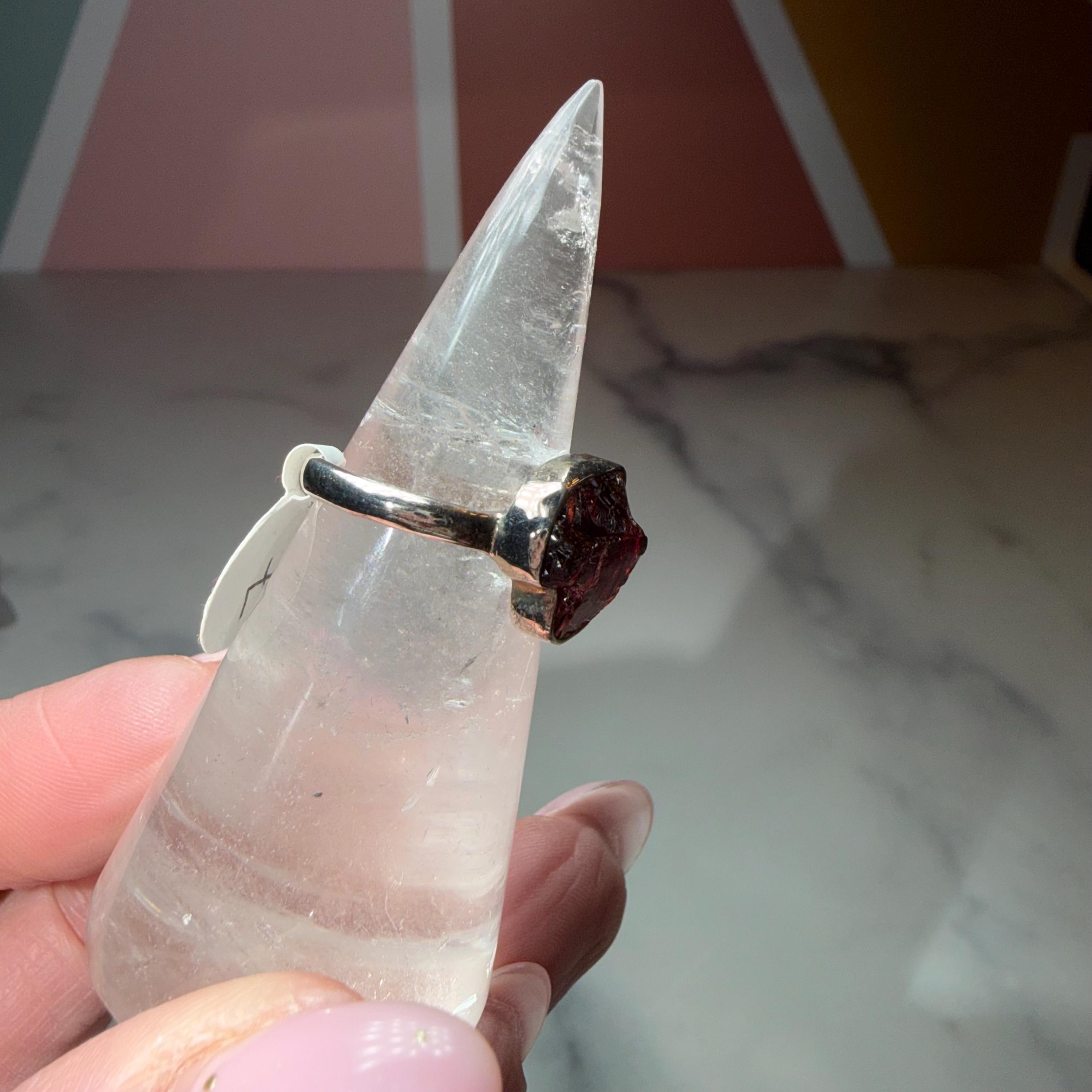 Rough Garnet Ring, Sterling Silver, Size 7, January Birthstone, Minimalist Design 5