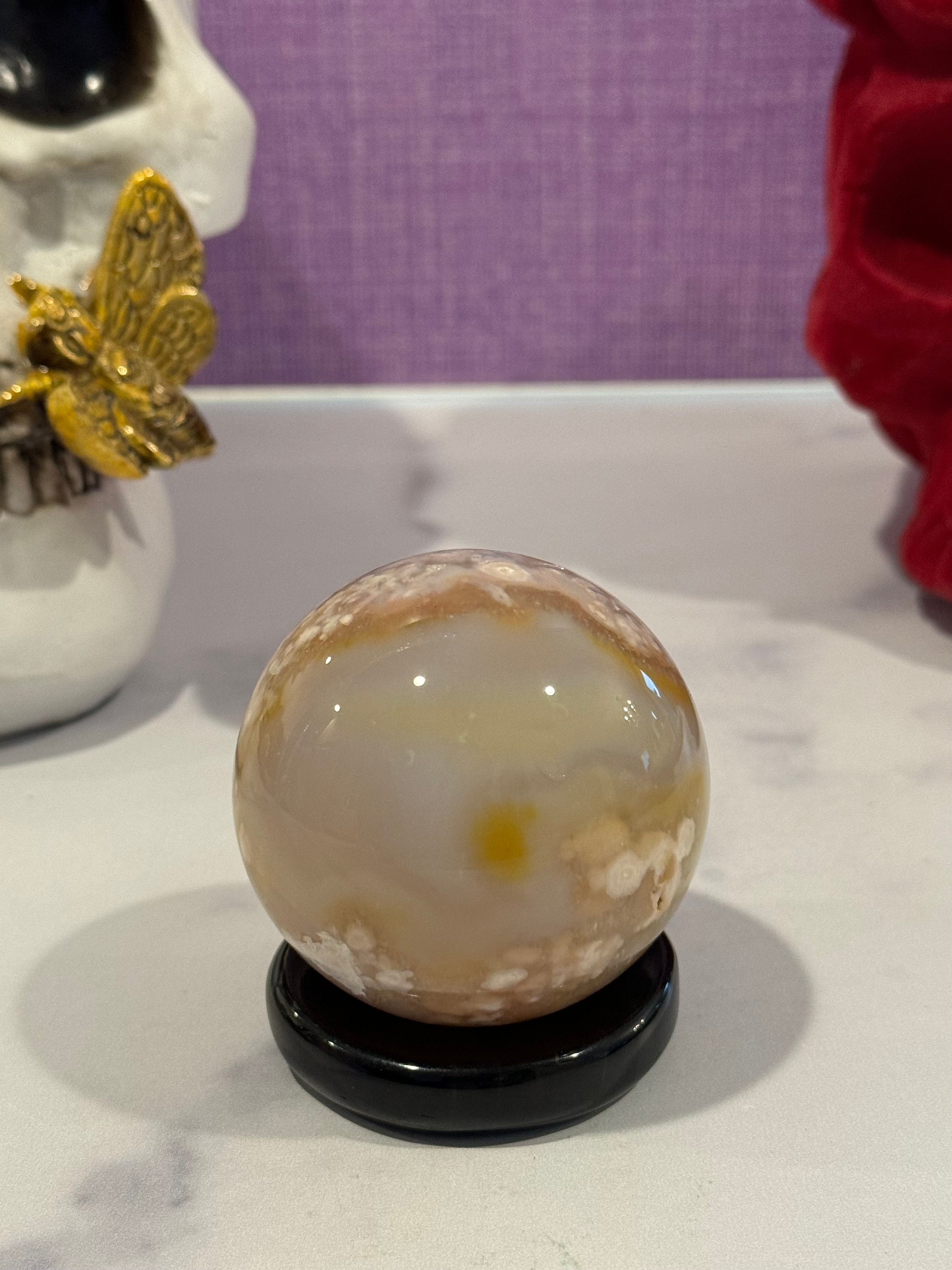 Flower Agate Sphere • 59mm • Plume Pattern Crystal • Polished Gemstone Ball • Healing Stone • Spiritual Decor 4