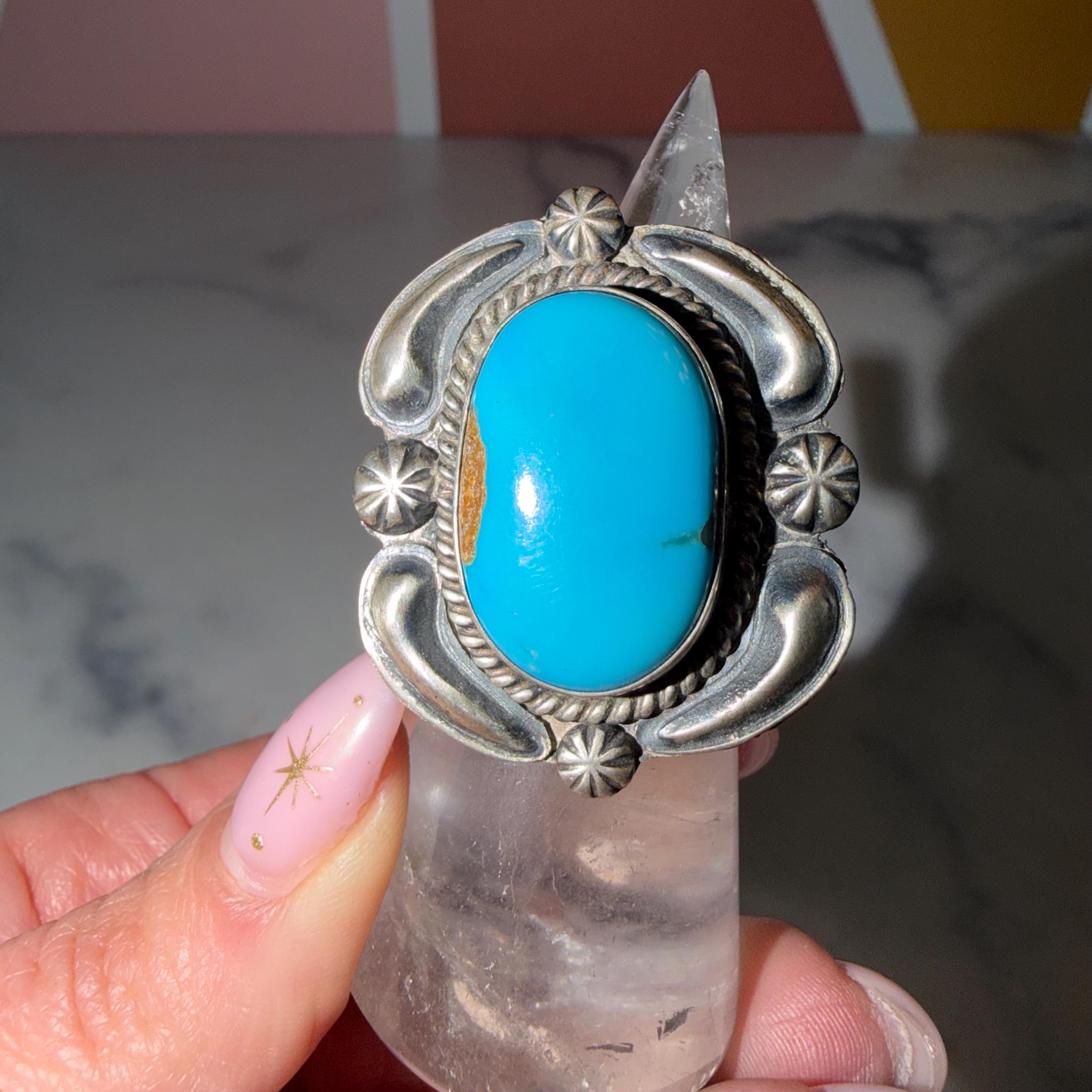 Jeff James Kingman Turquoise Ring • Sterling Silver • Size 7.5 • Native Southwestern Statement 3