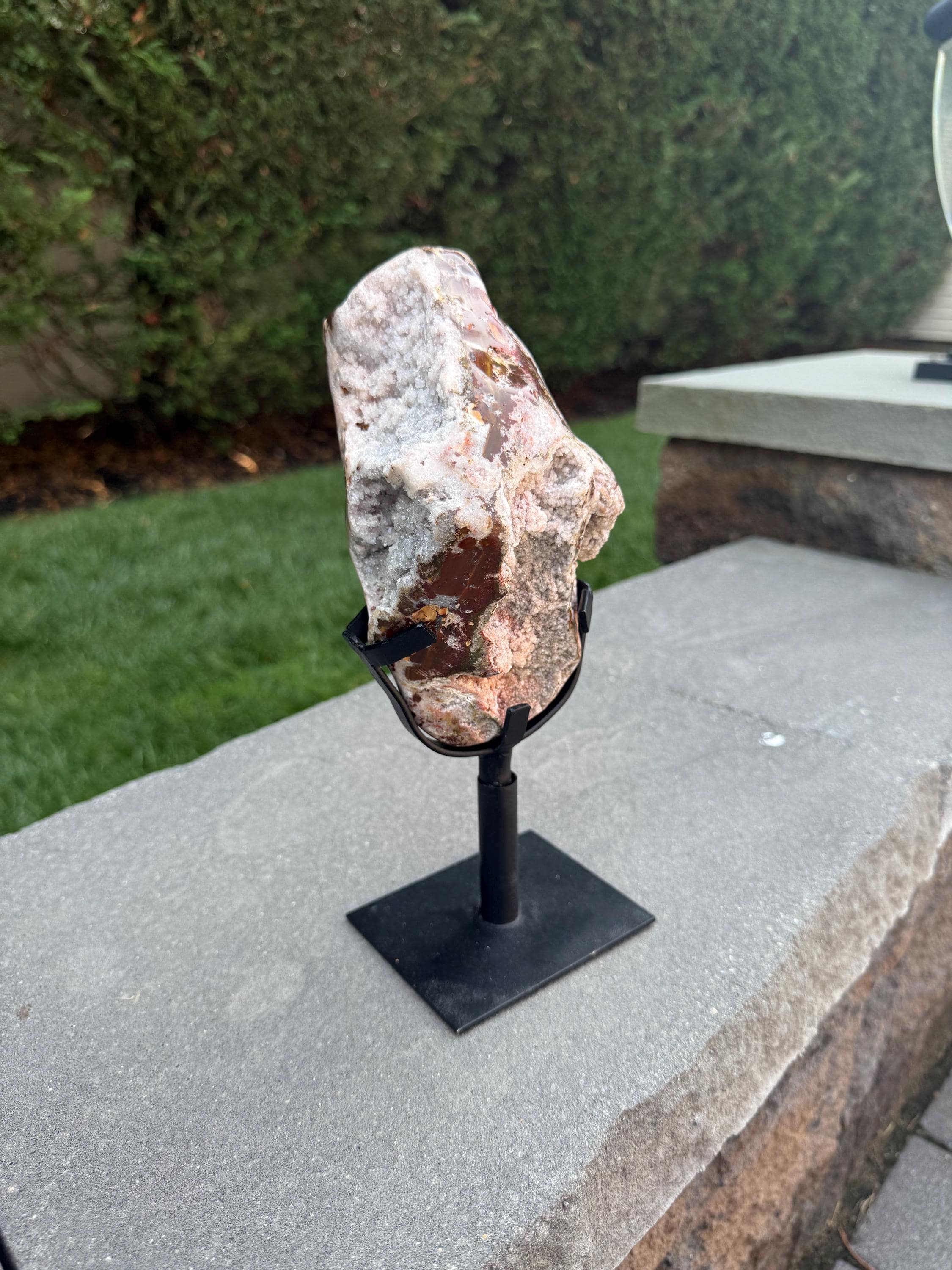 Raw Pink Amethyst Druzy on Stand • Sparkling Crystal Cluster • Spiritual Decor
