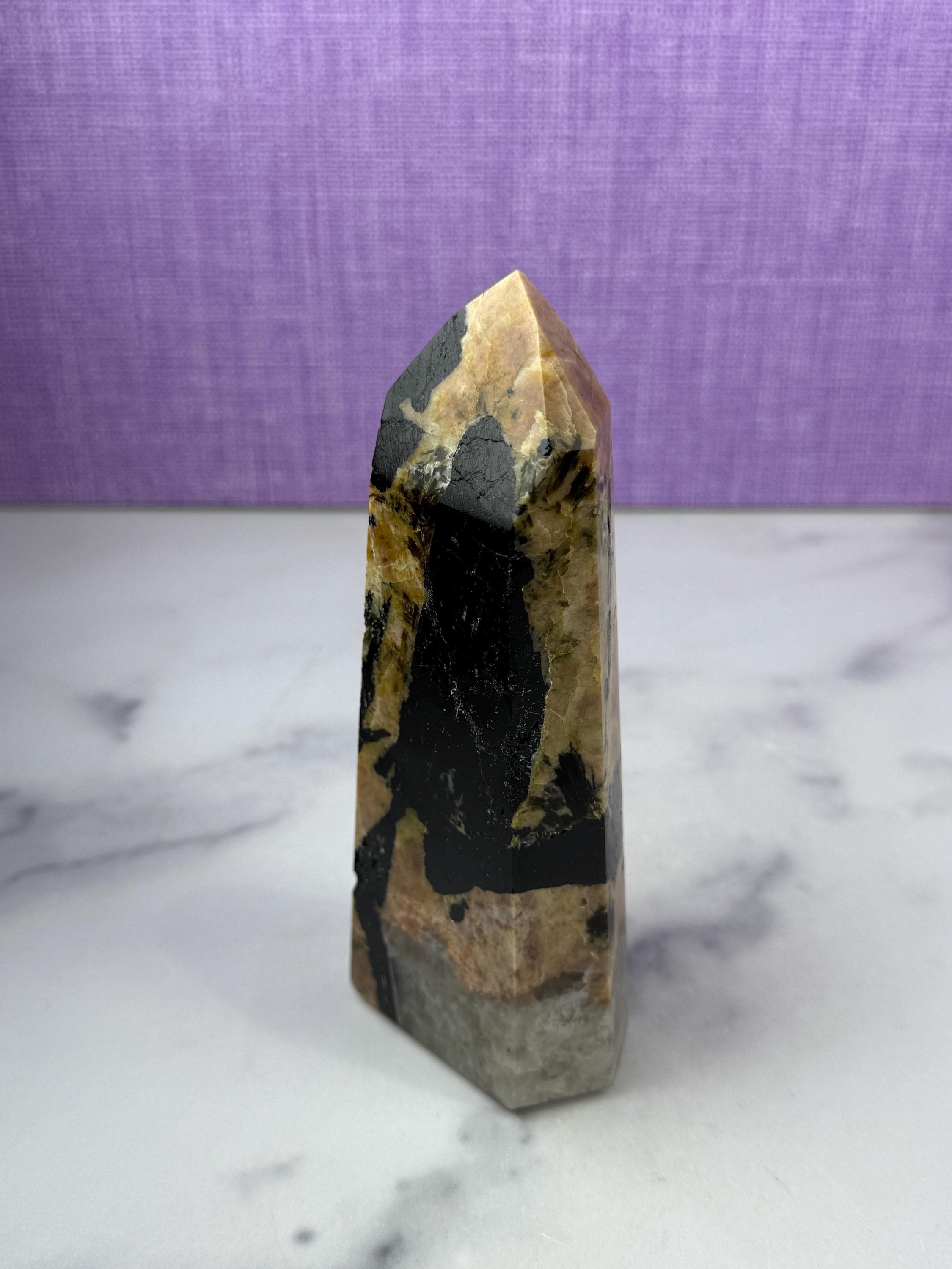 Polished Black Tourmaline Quartz Feldspar Crystal Tower, Protection Healing Stone, Spiritual Decor 4