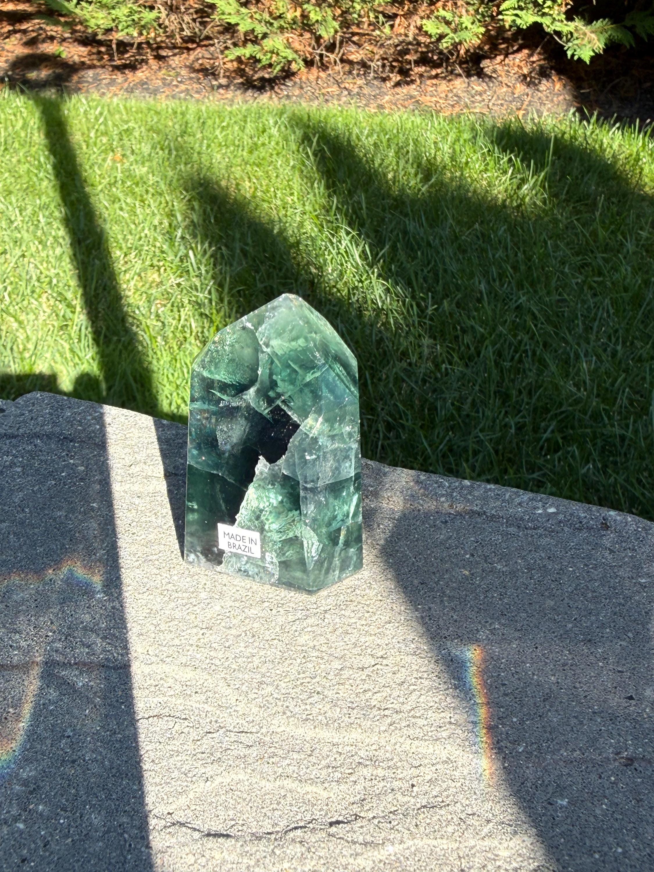 Green Fluorite Crystal Tower from Brazil: Polished Fluorite Point 7