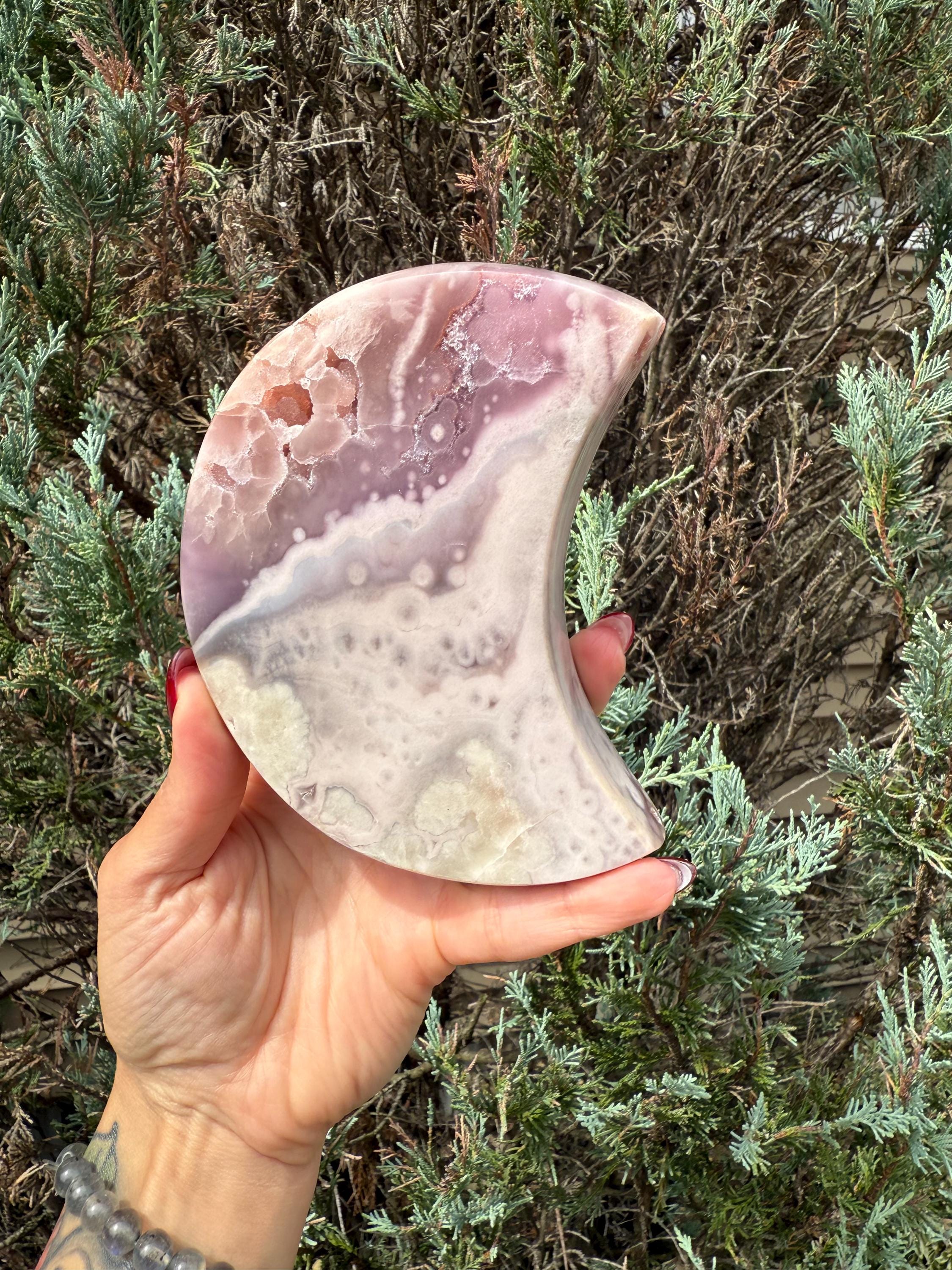 Pink Amethyst Druzy Moon Carving • Celestial Crystal Stand Display 11