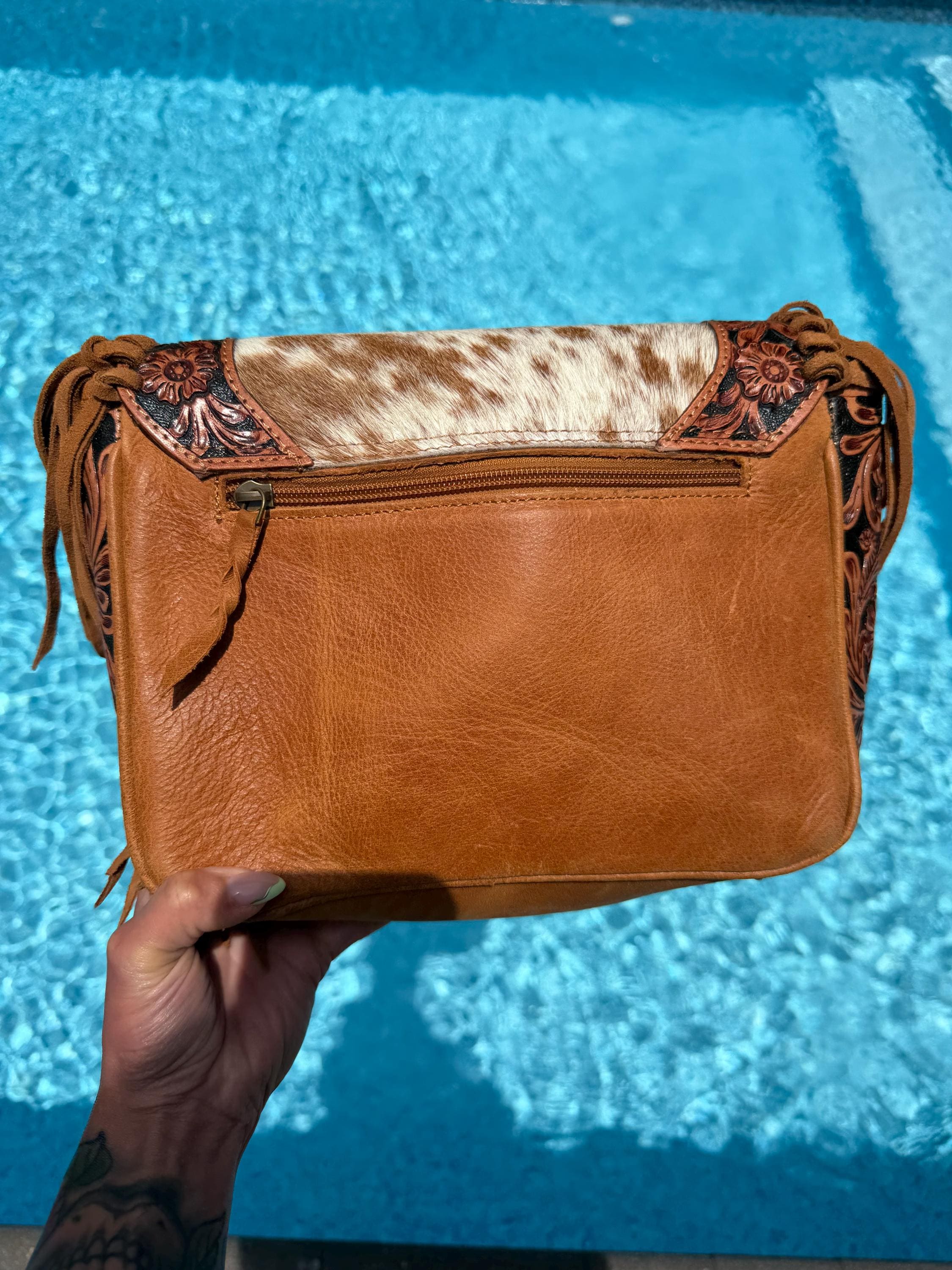 Brown Leather Hair-on Hide Crossbody Bag | Western Fringe Shoulder Bag 2