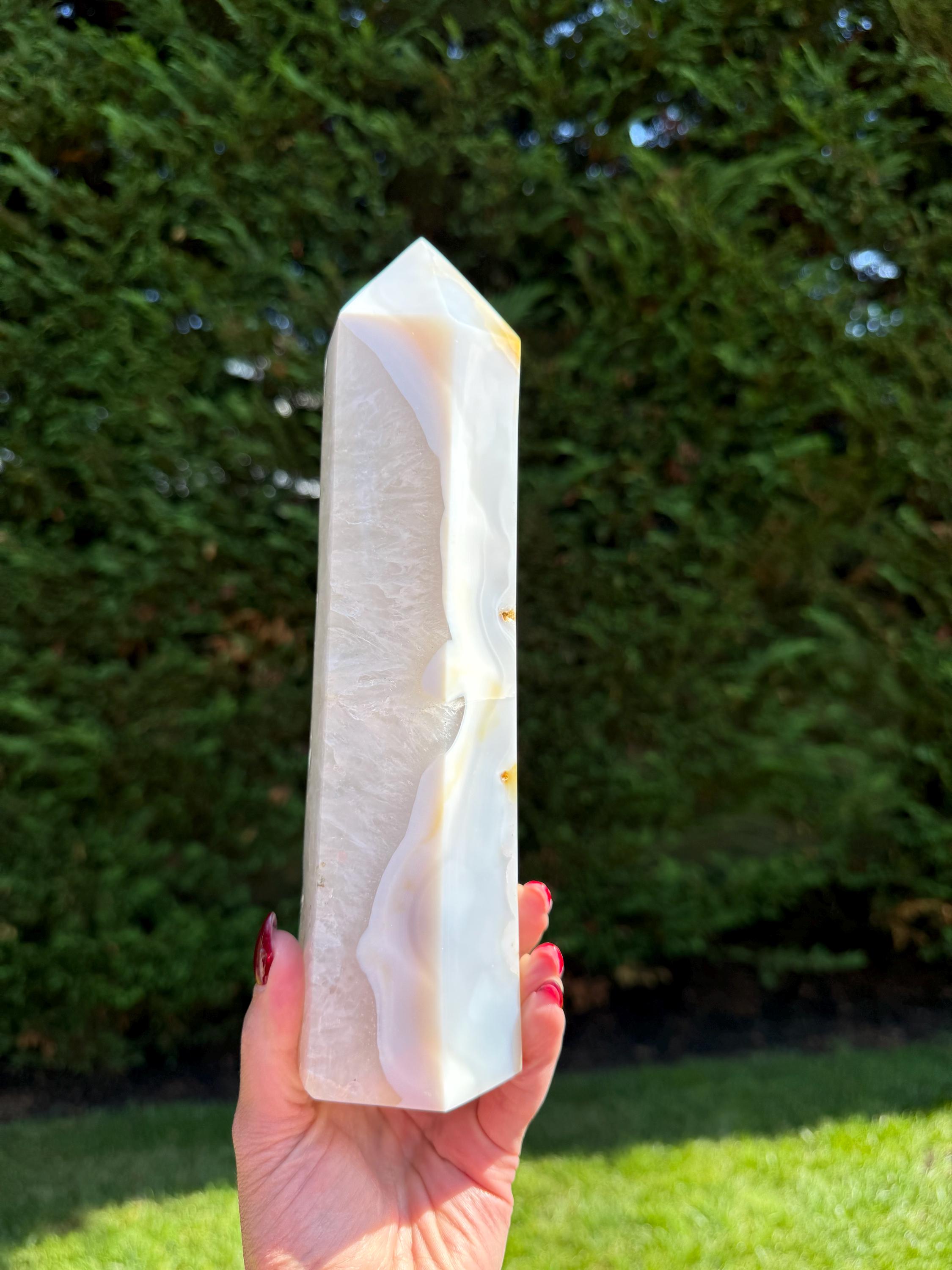 XL Blue Banded Agate Quartz Crystal Tower • Polished Point, Natural Mineral Specimen 4