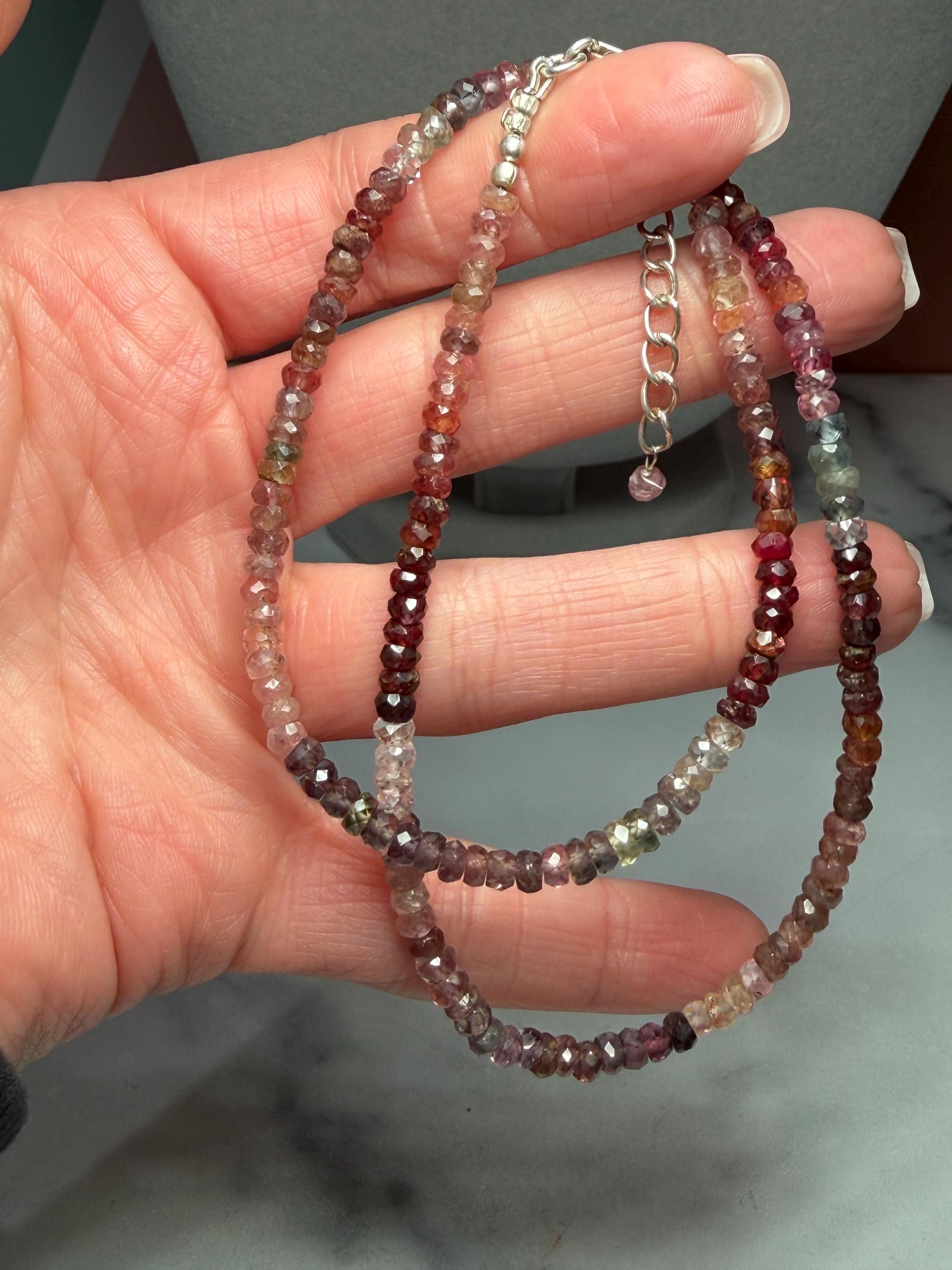 Mixed Tourmaline Beaded Necklace, Faceted Rondelle Gemstone, Sterling Silver Chain 6