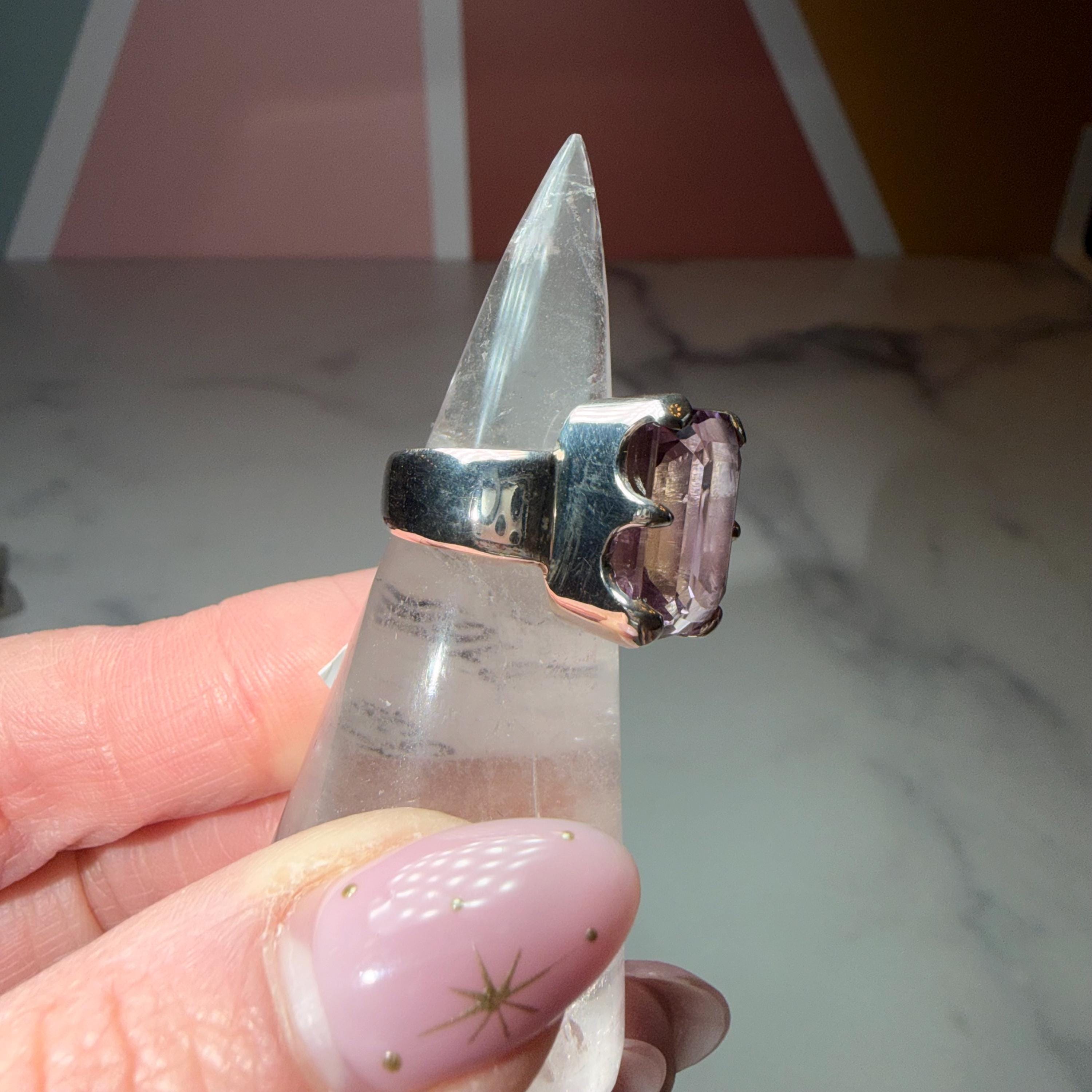 Large Faceted Ametrine Ring, Sterling Silver Statement Ring, Bi-Color Gemstone Jewelry 5