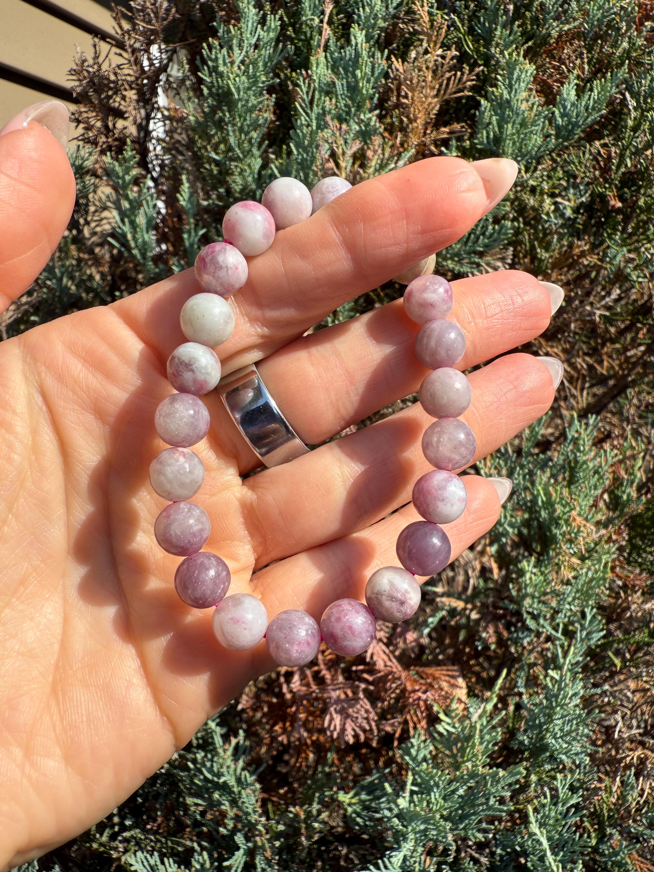 Unicorn Stone Stretch Beaded Bracelet: Lepidolite, Tourmaline, Quartz Crystal (9mm) 6