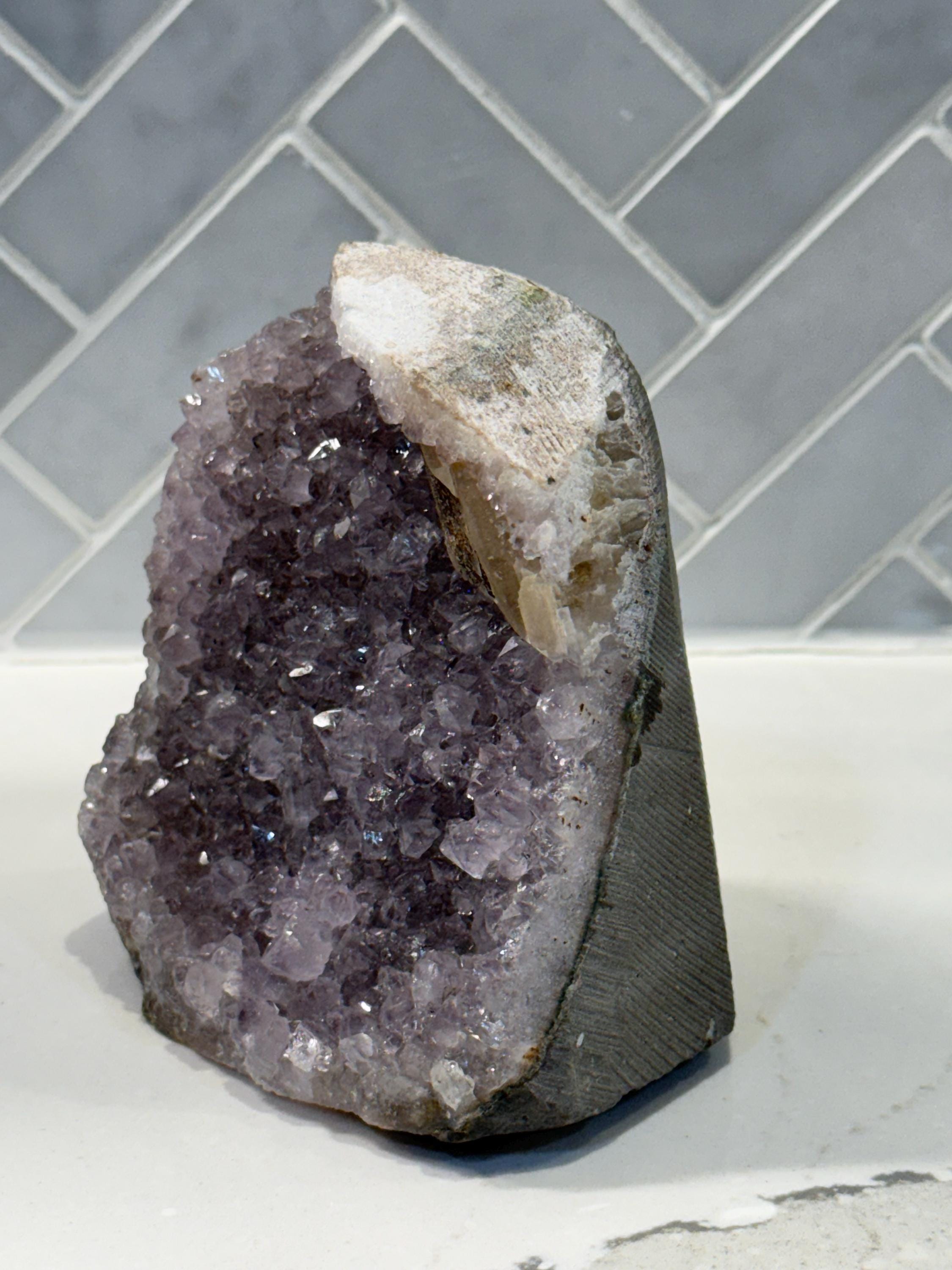 Purple Amethyst Calcite Cluster, Raw Crystal Cut Base, Healing Stone, Druzy Specimen, Home Decor 7