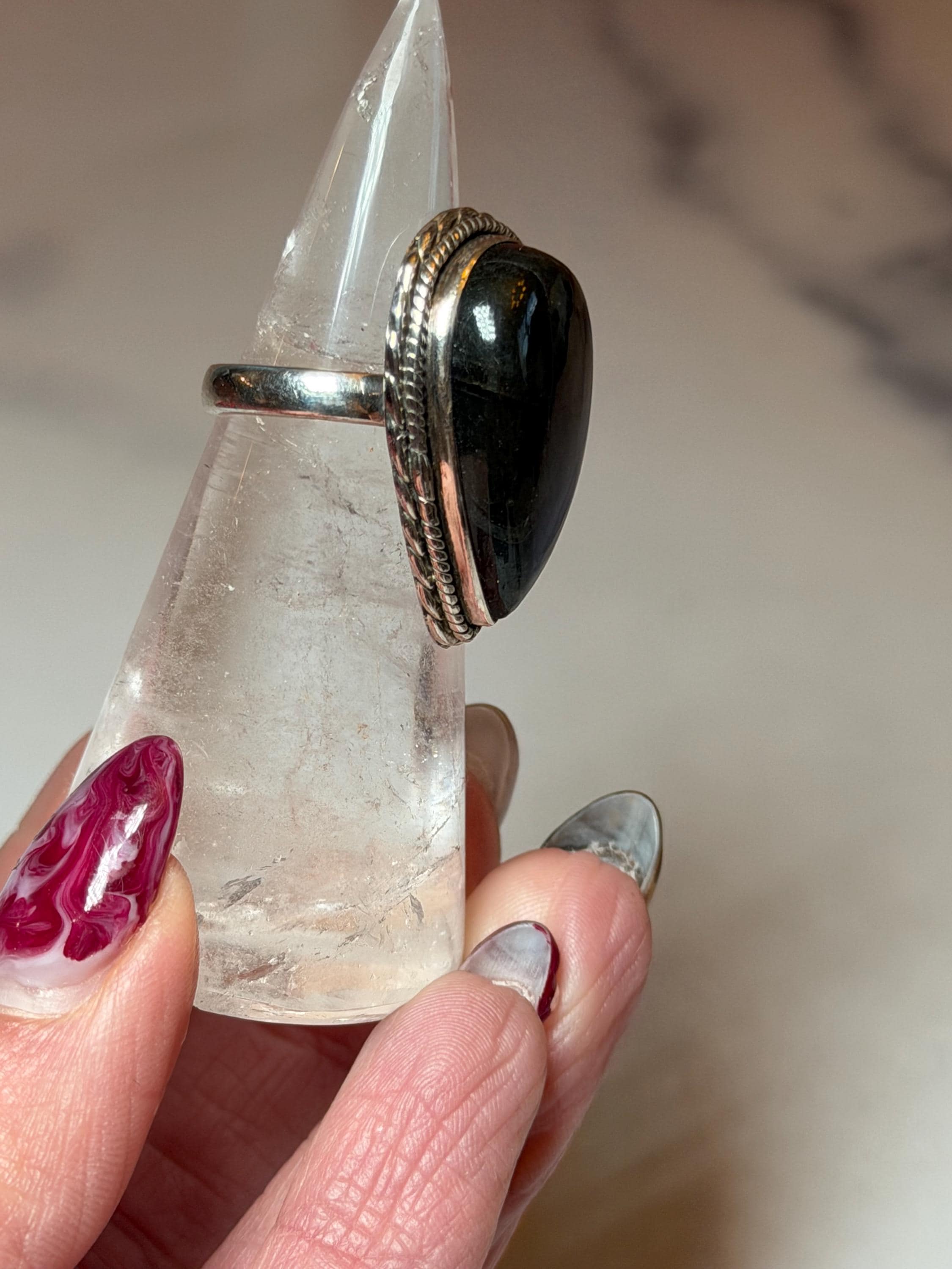 Blue Flash Labradorite Teardrop Ring • Sterling Silver • Boho Gemstone Jewelry (size 6) 7