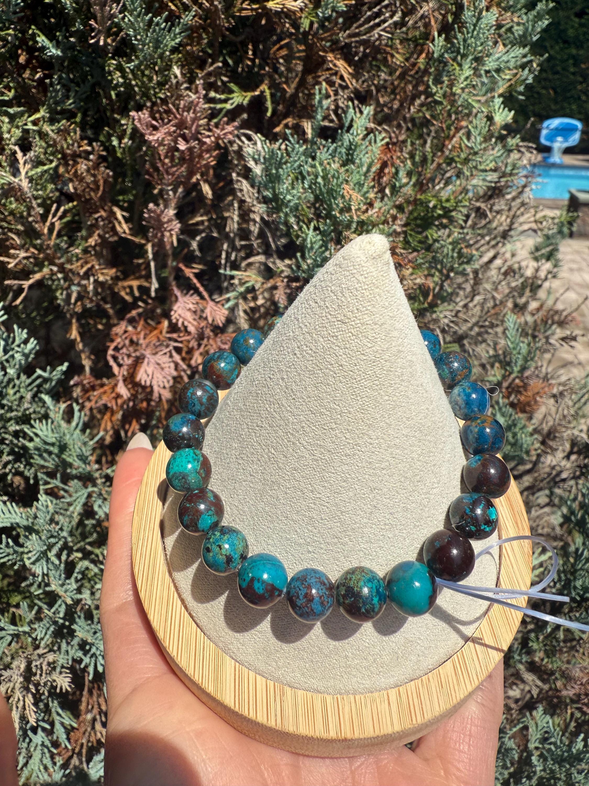 Azurite Chrysocolla Malachite Beaded Stretch Bracelet, Natural Gemstone Healing Jewelry 10