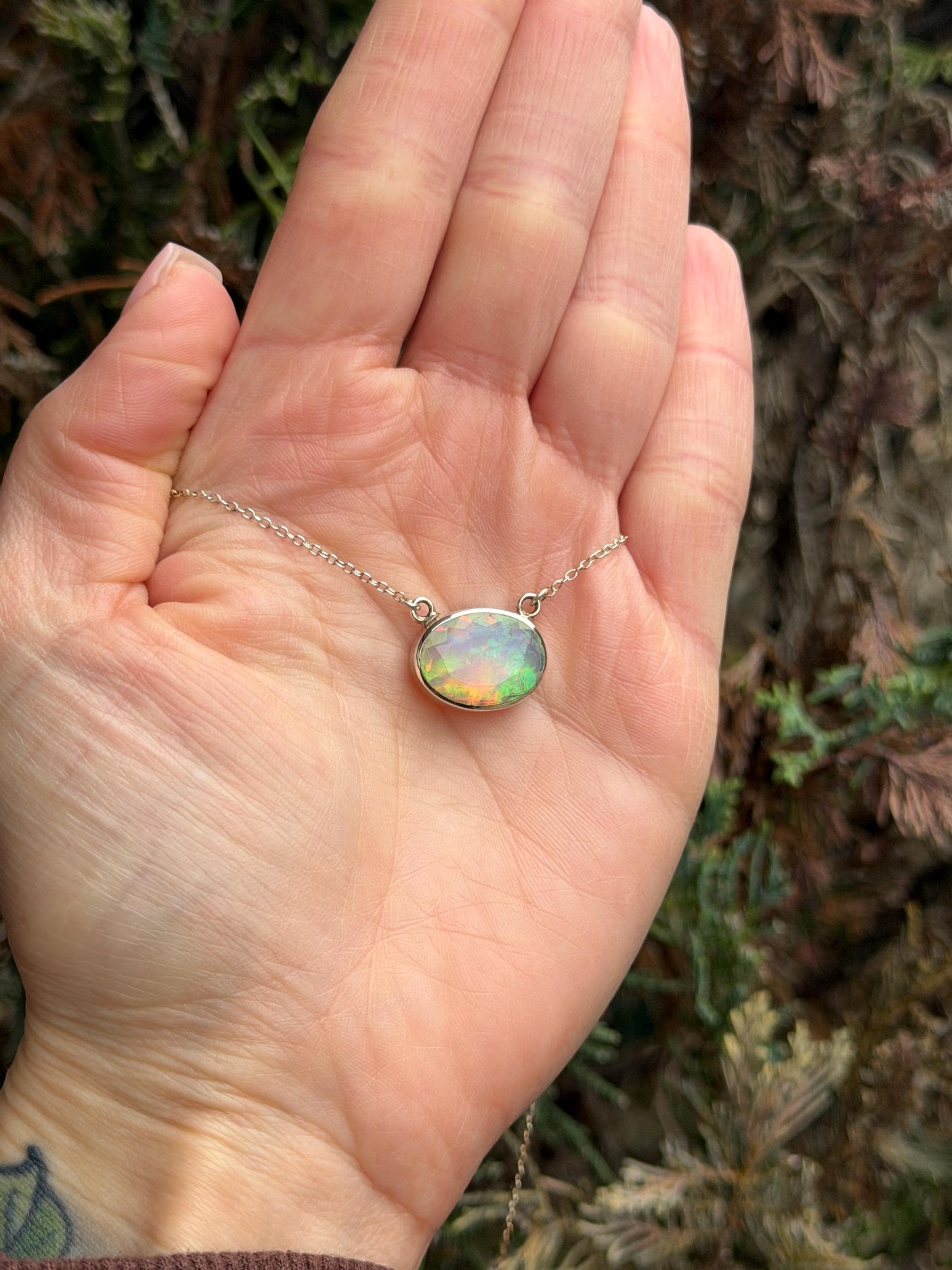 Ethiopian Opal Oval Necklace, 925 Sterling Silver Statement Jewelry 5