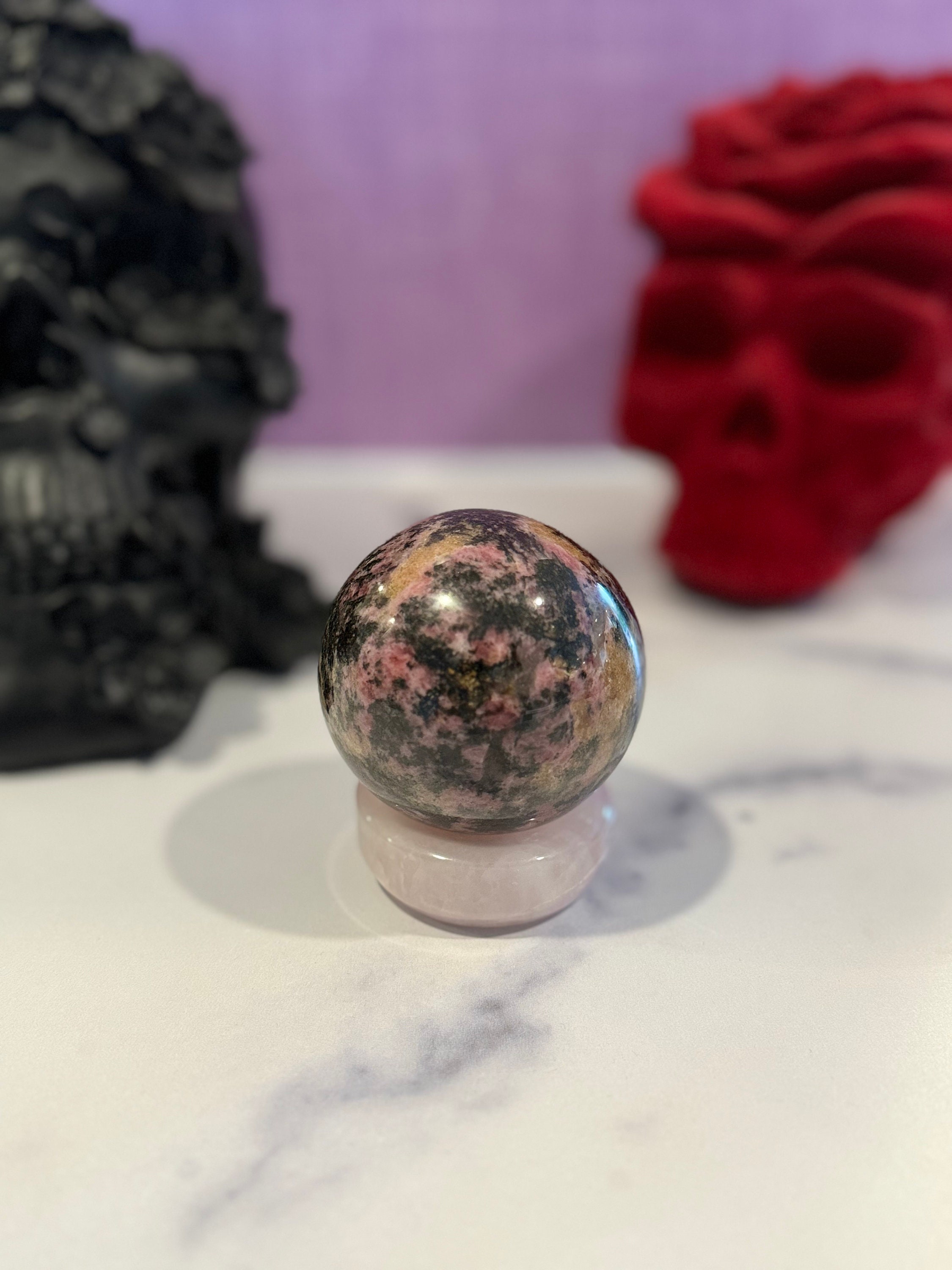 Sunset Rhodonite Sphere • 63mm Madagascar Crystal Ball • Heart Chakra Decor