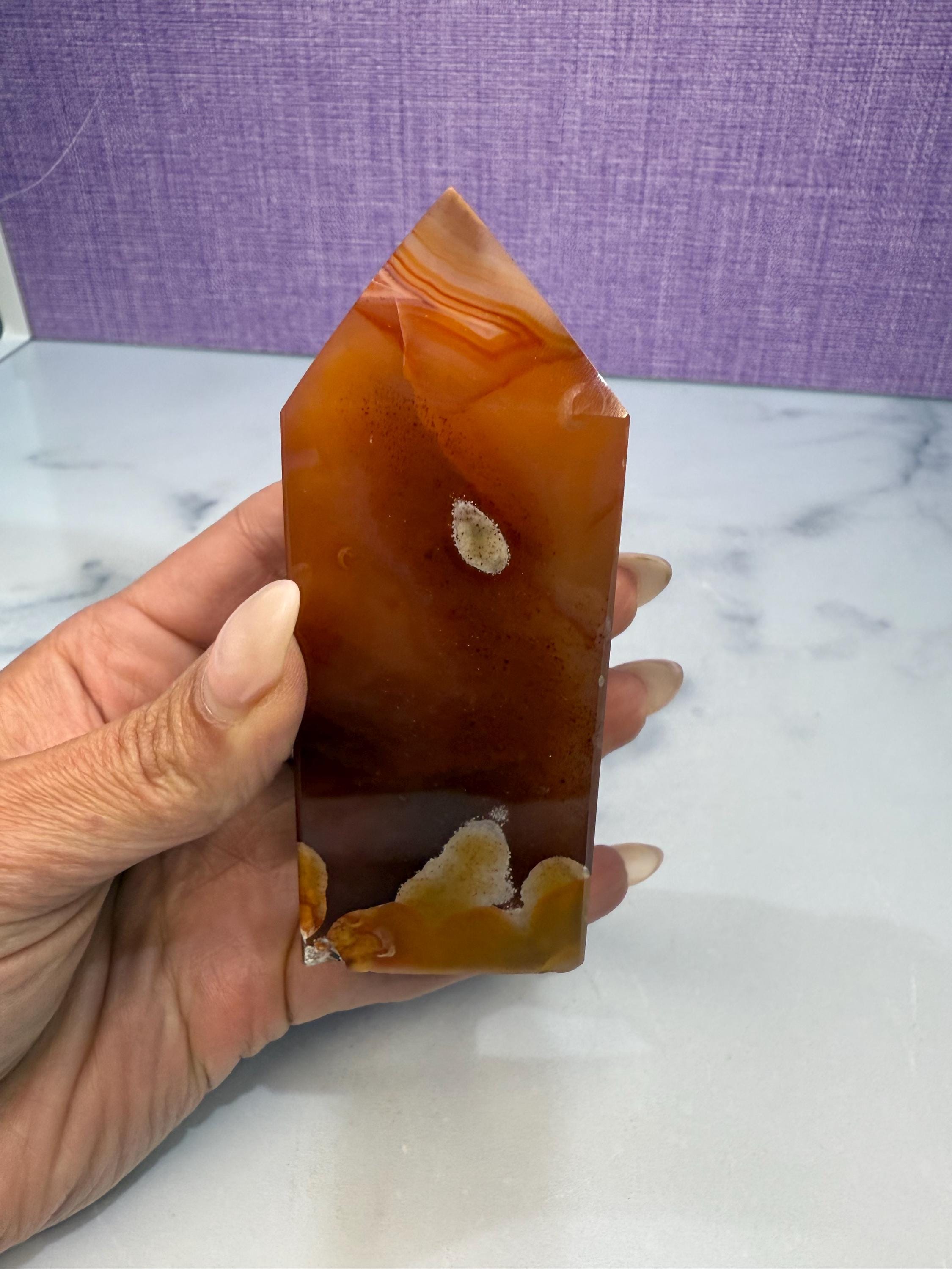 Druzy Carnelian Crystal Tower, Fiery Orange Healing Stone Point, Spiritual Decor, Meditation Obelisk 5