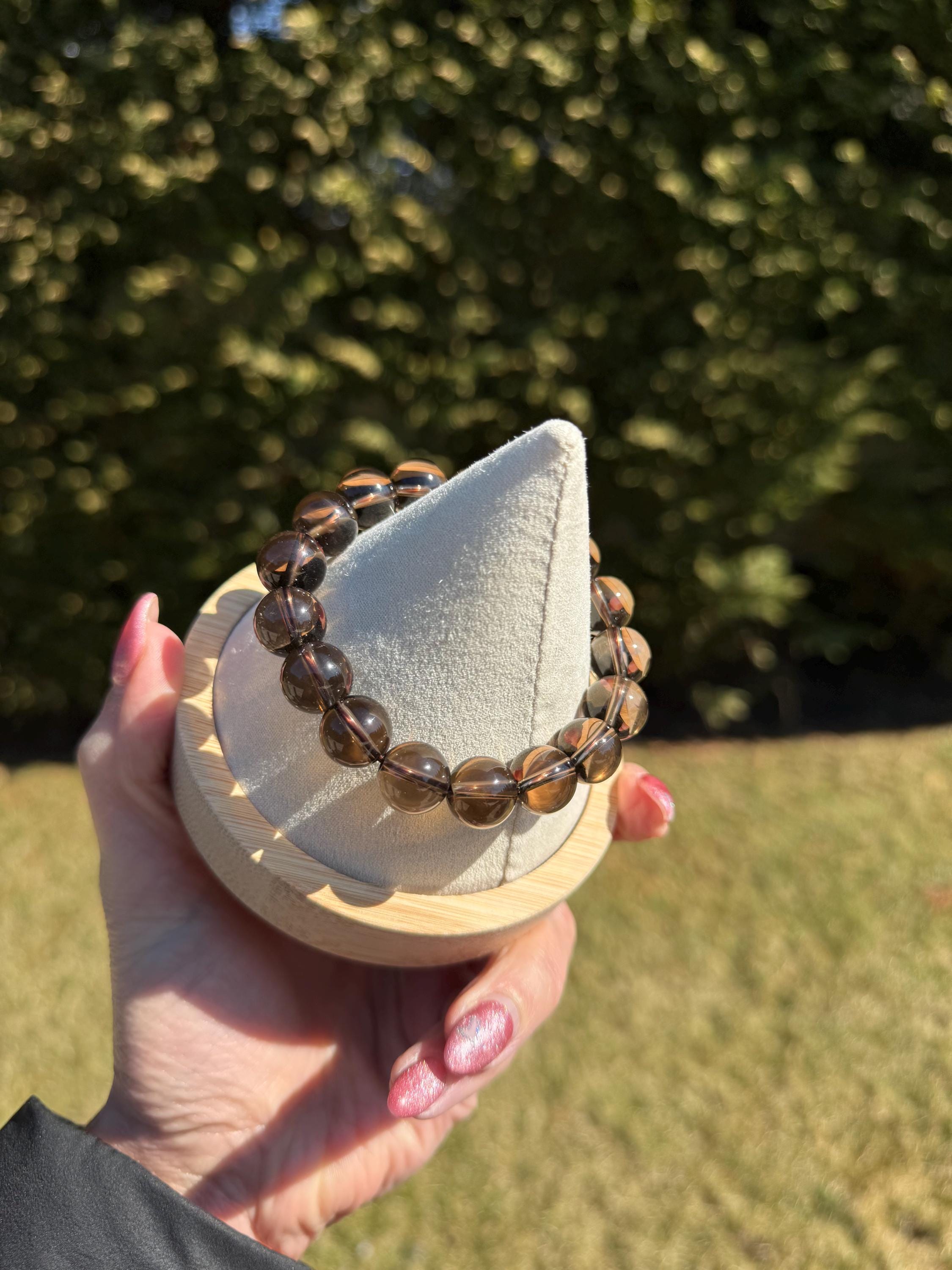 Smoky Quartz Beaded Bracelet • 12mm Natural Crystal • Grounding Stone • Healing Bracelet • Protection Jewelry 4