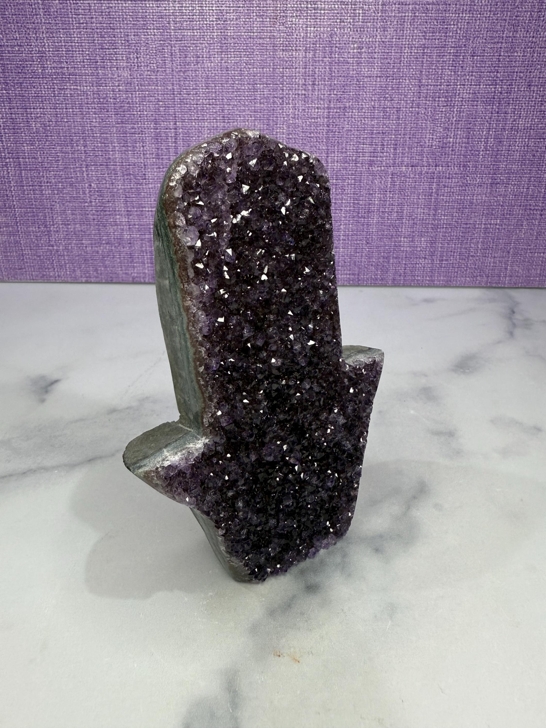 Large Amethyst Druzy Hamsa Hand Carving • Spiritual Protection, Peace Decor 10