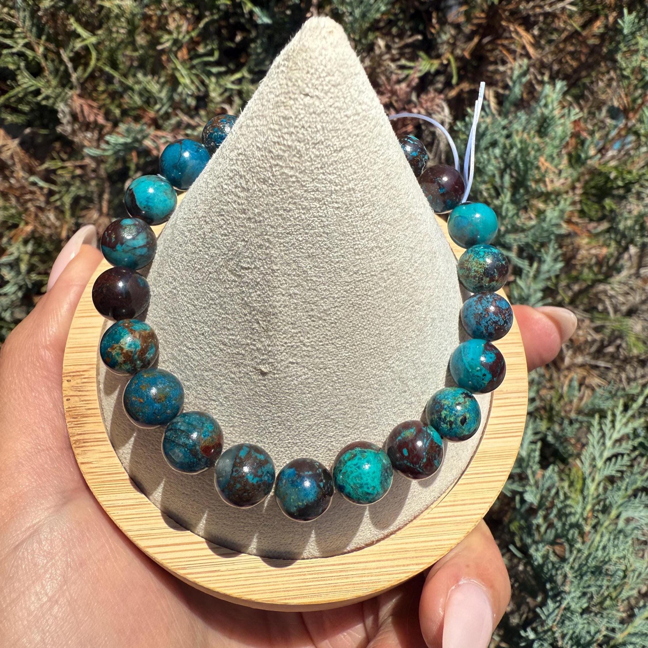 Azurite Chrysocolla Malachite Beaded Stretch Bracelet, Natural Gemstone Healing Jewelry 2