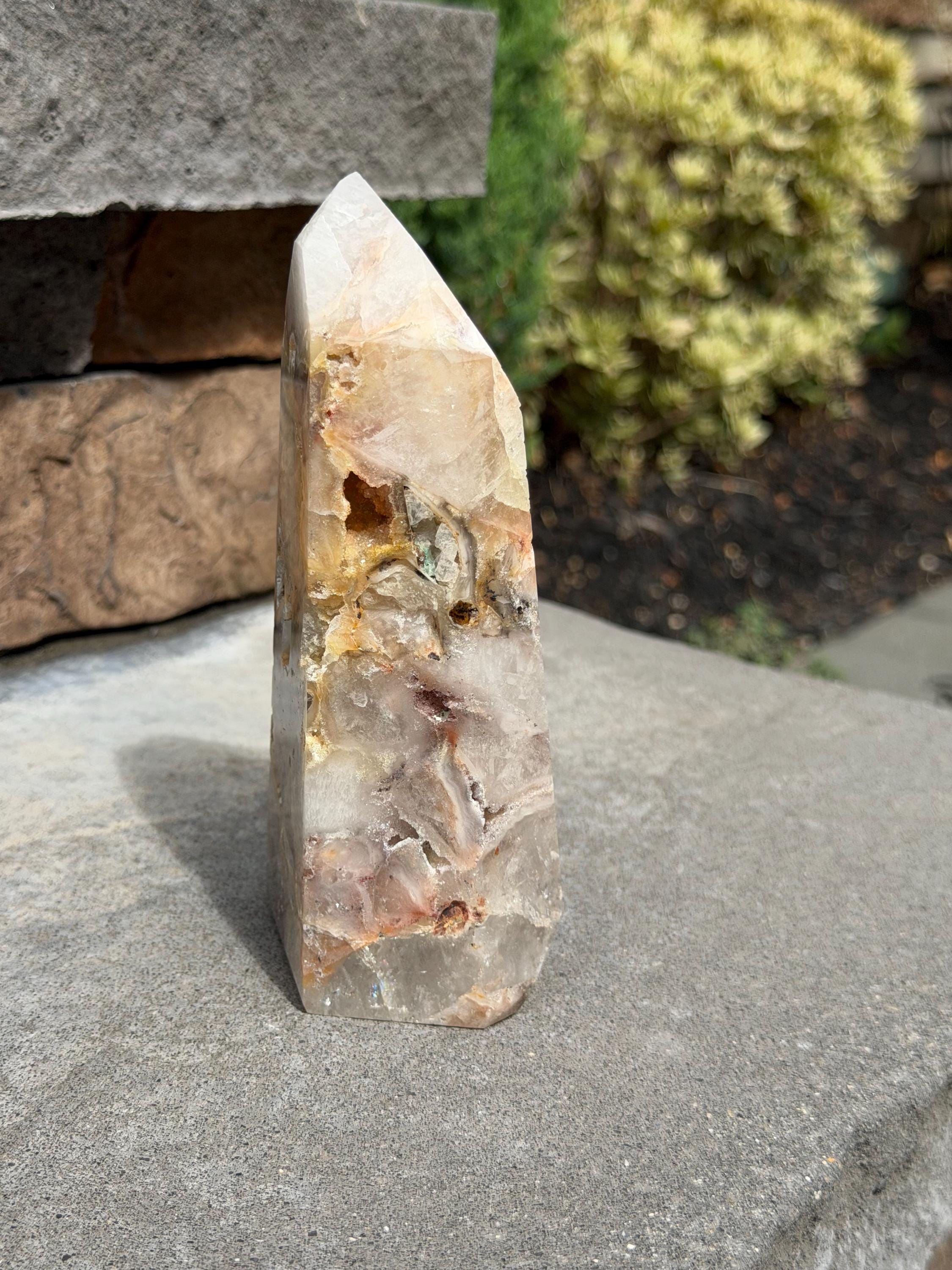 Mosaic Quartz Tower with Pink Druzy Crystal 14
