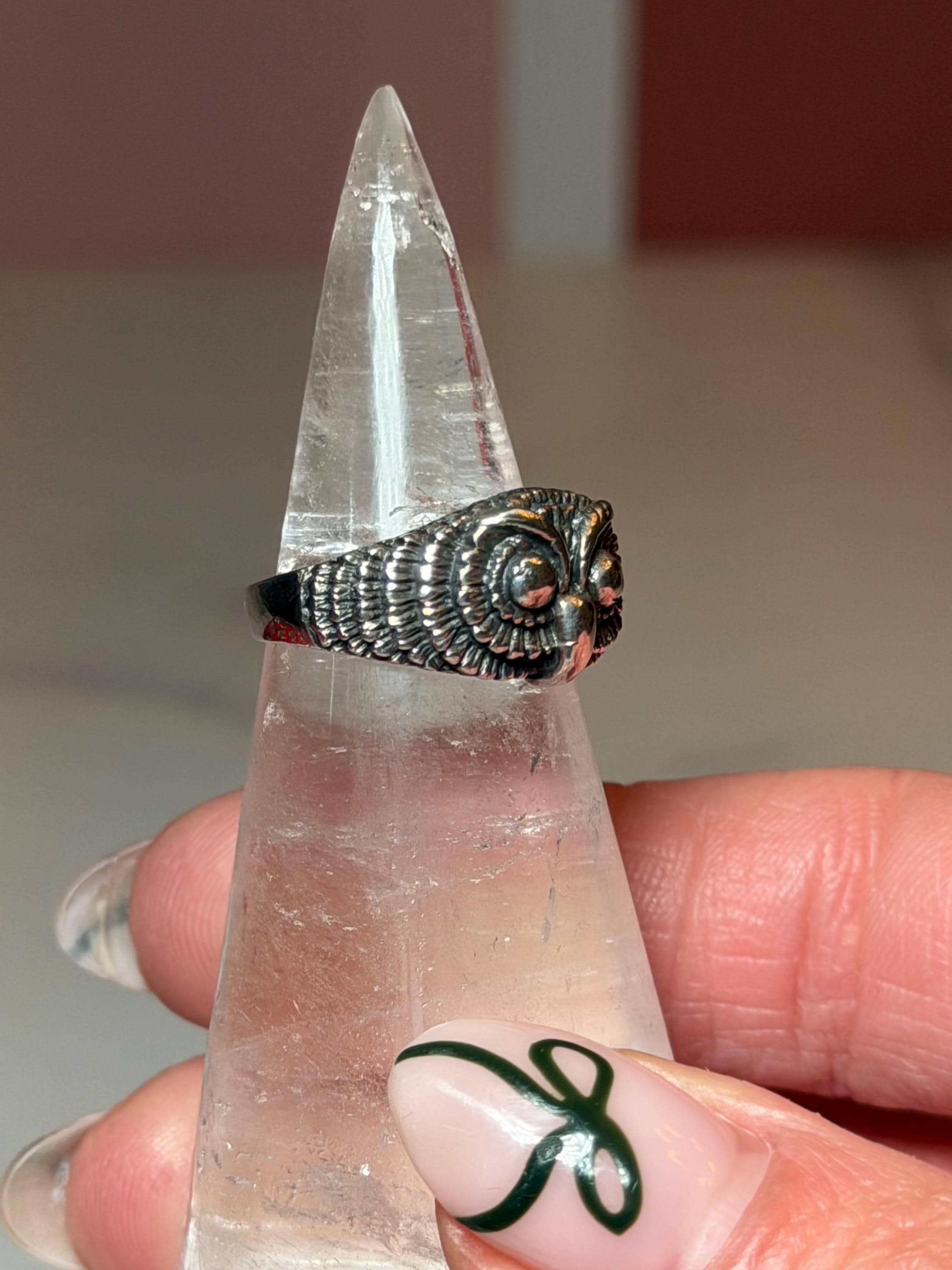 Sterling Silver Owl Ring, Size 6, Symbolic Wisdom Jewelry, Nature Statement Ring 7
