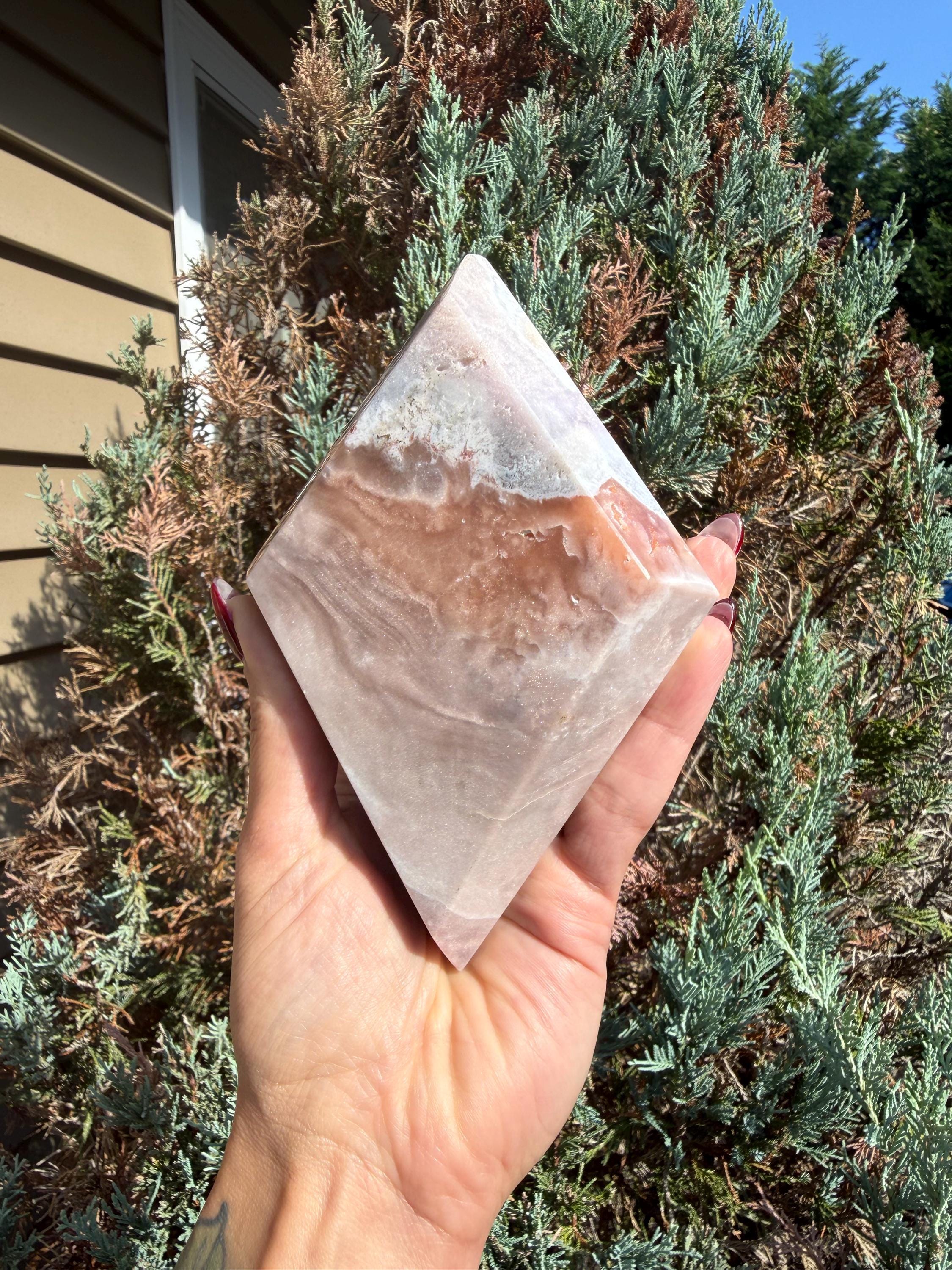 Pink Amethyst Diamond Carving • Crystal Freeform • Druzy Quartz Stone • Healing Crystal Decor • Mineral Sculpture 2