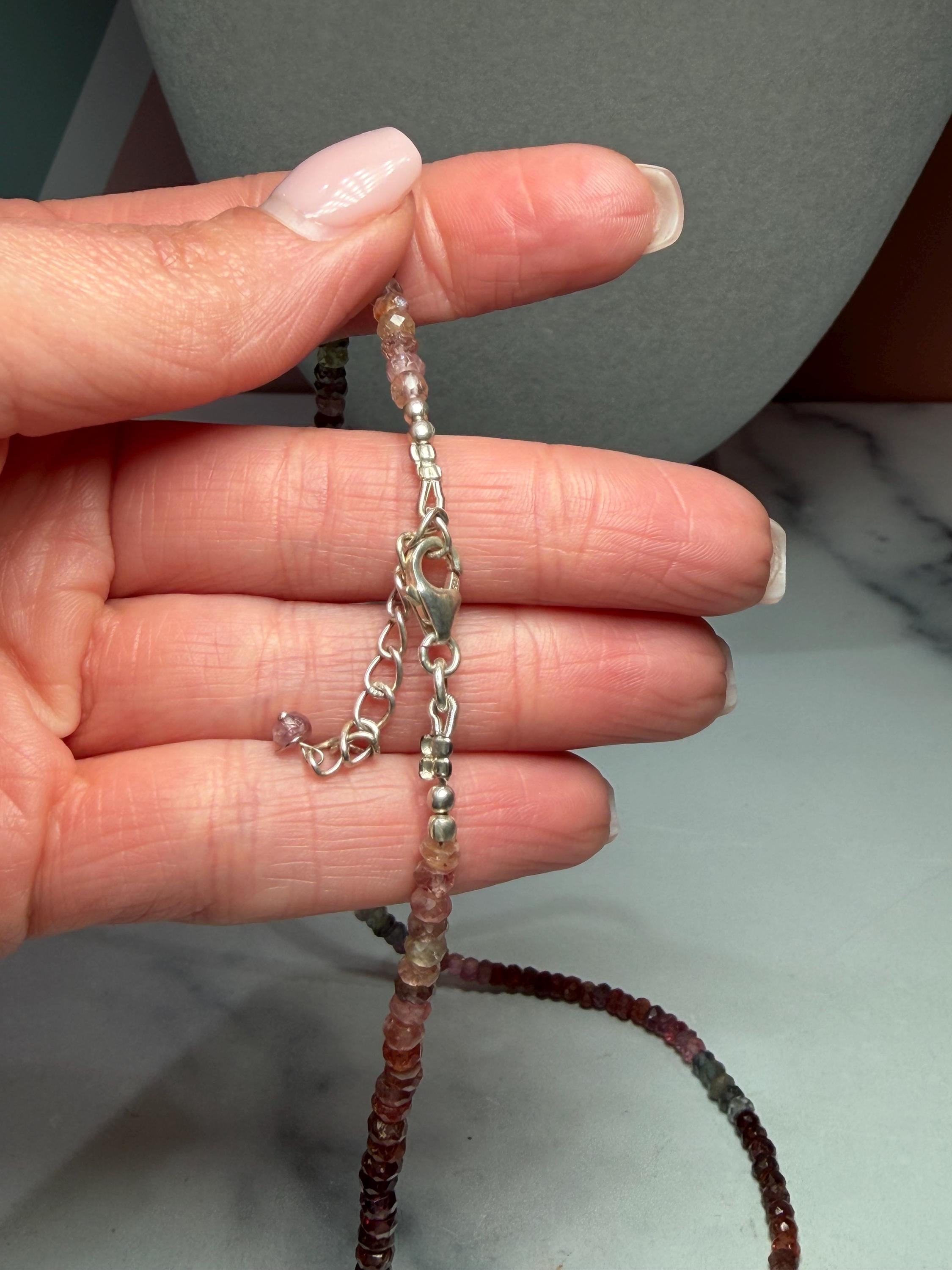 Mixed Tourmaline Beaded Necklace, Faceted Rondelle Gemstone, Sterling Silver Chain 7