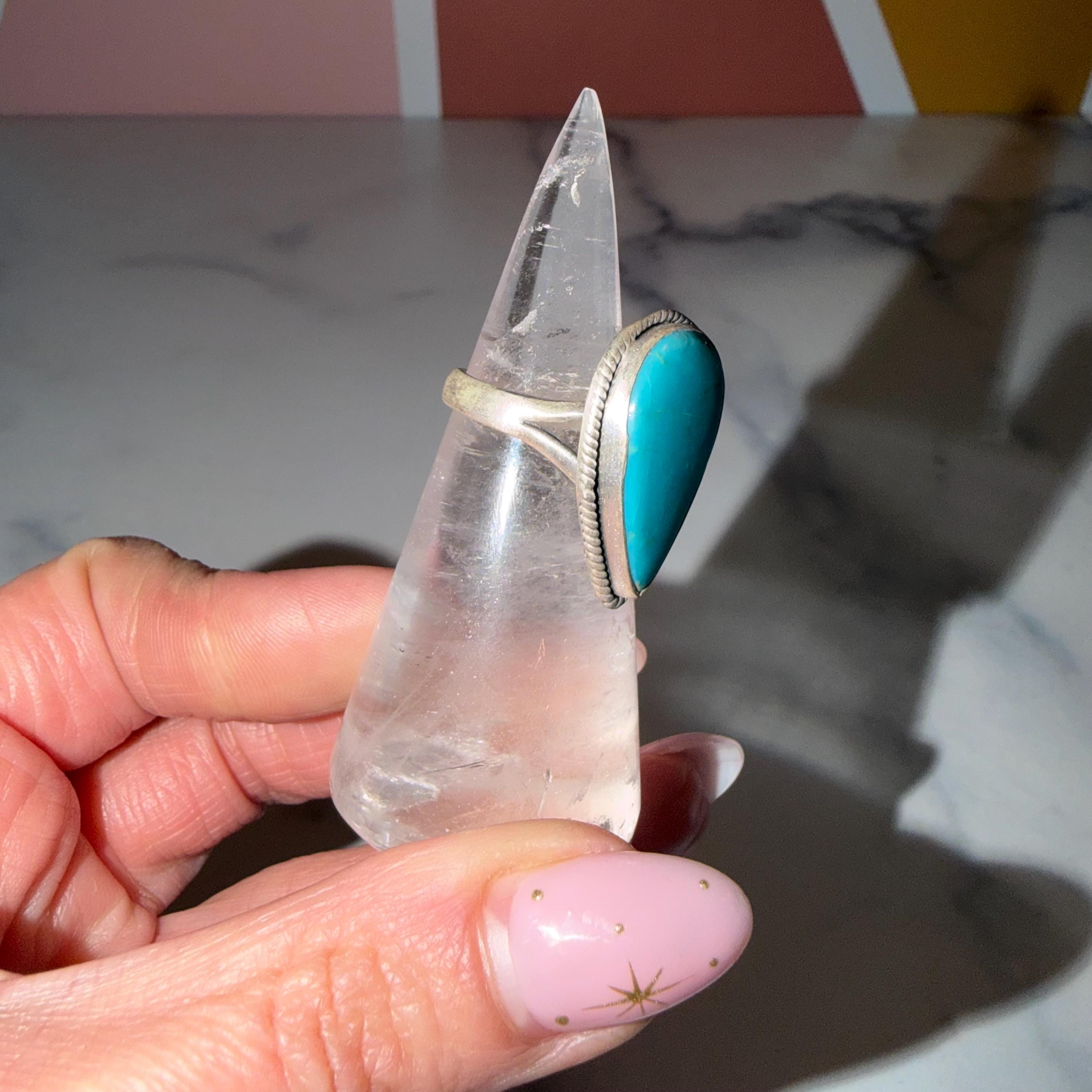 Royston Turquoise Teardrop Ring • Sterling Silver Adjustable Boho Jewelry 5