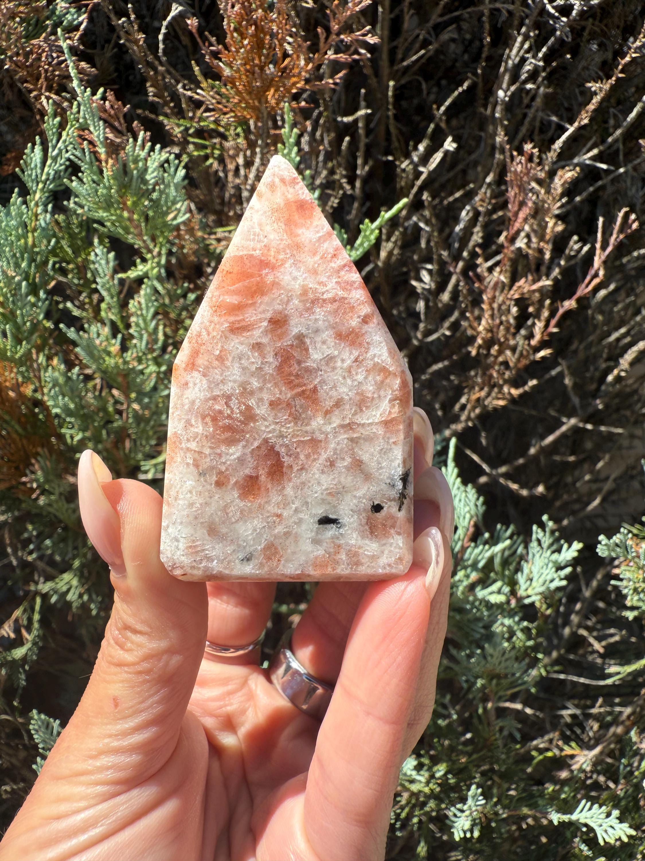 Flashy Sunstone Crystal Point Tower, Natural Mineral Decor, Healing Obelisk (Approx. 4oz) 3