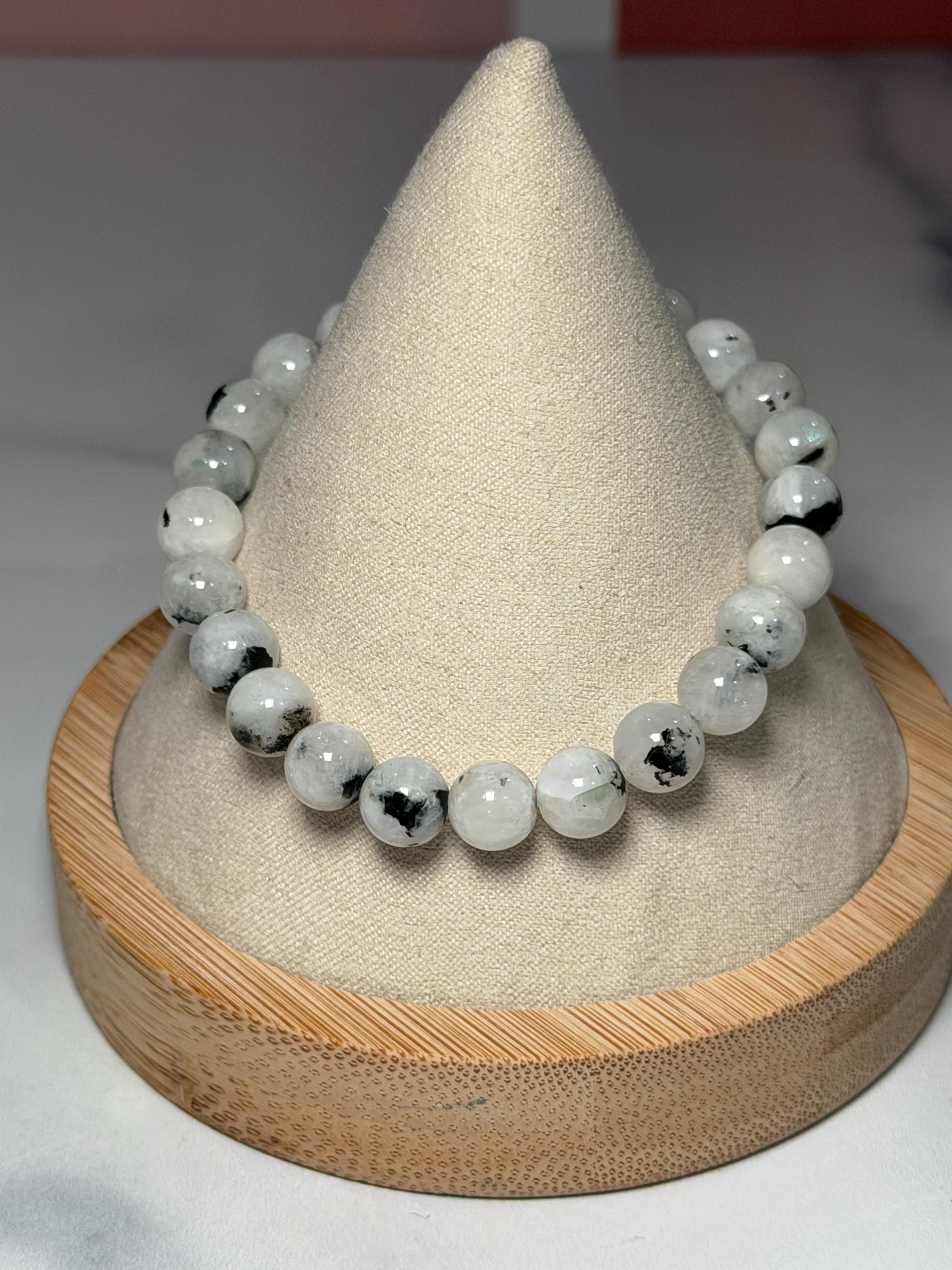Rainbow Moonstone 8mm Beaded Bracelet • Blue Flash Intuition Stone, Feminine Energy Jewelry 15