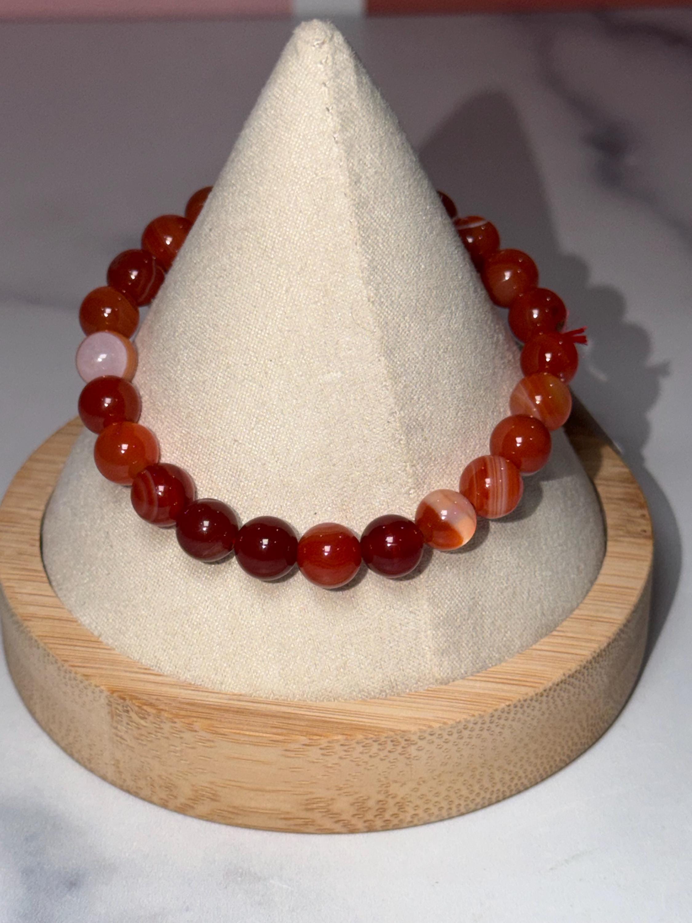 Carnelian Crystal Stretch Beaded Bracelet, Bold Energy, Confidence Jewelry (8.2mm) 2