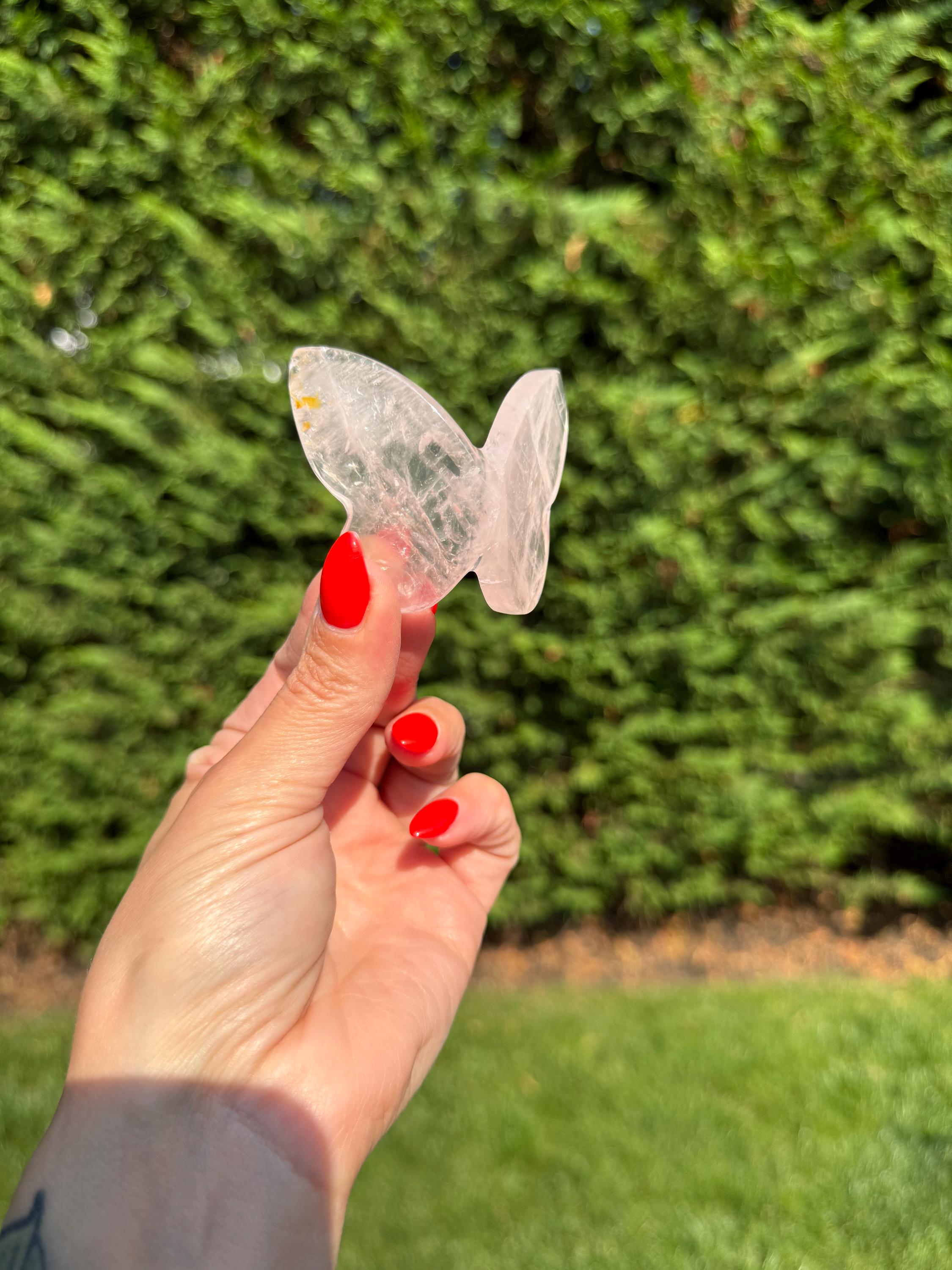 Rose Quartz Butterfly Carving • Golden Healer Crystal • Hand Carved Gemstone Decor 8