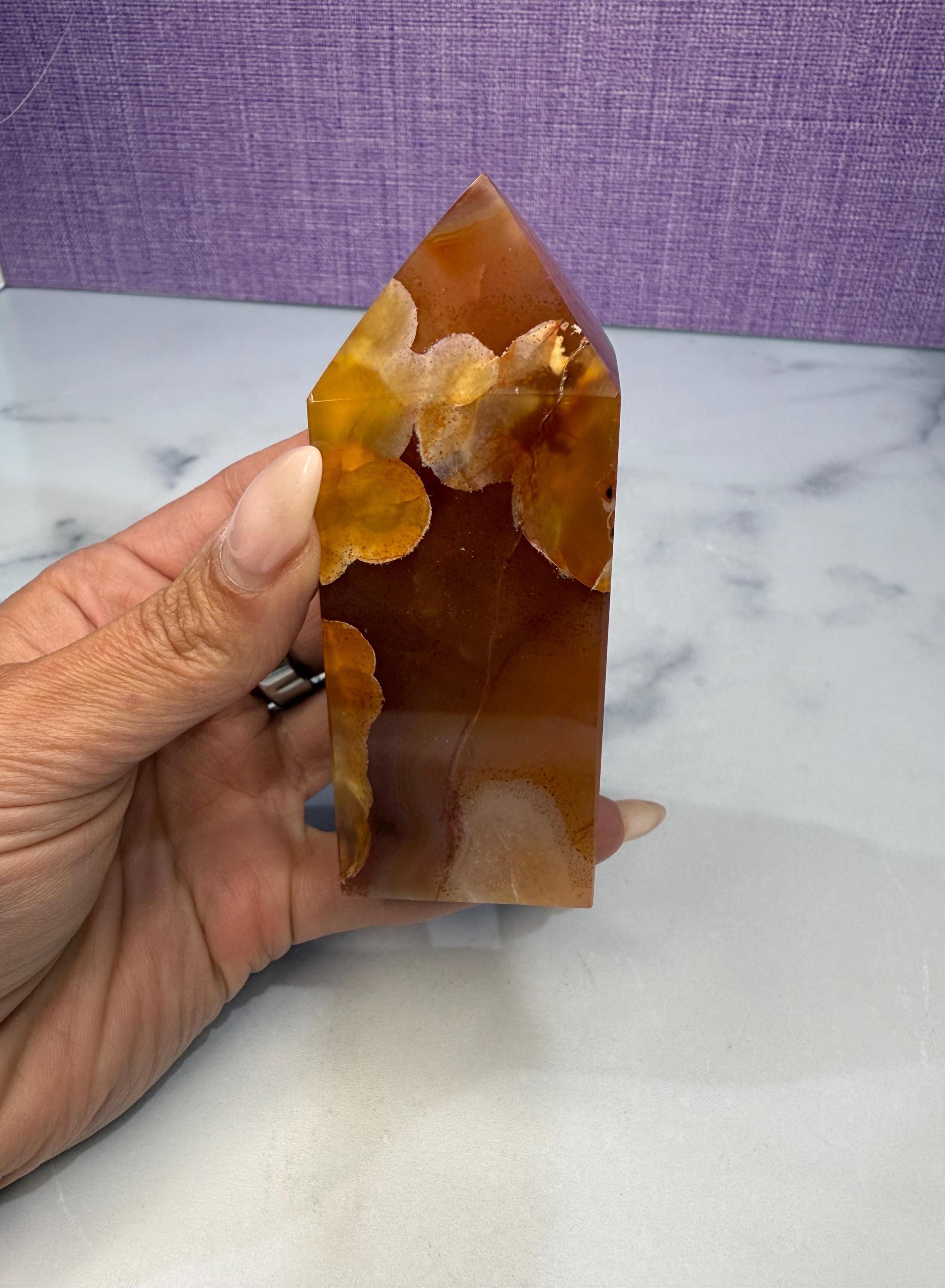 Druzy Carnelian Crystal Tower, Fiery Orange Healing Stone Point, Spiritual Decor, Meditation Obelisk