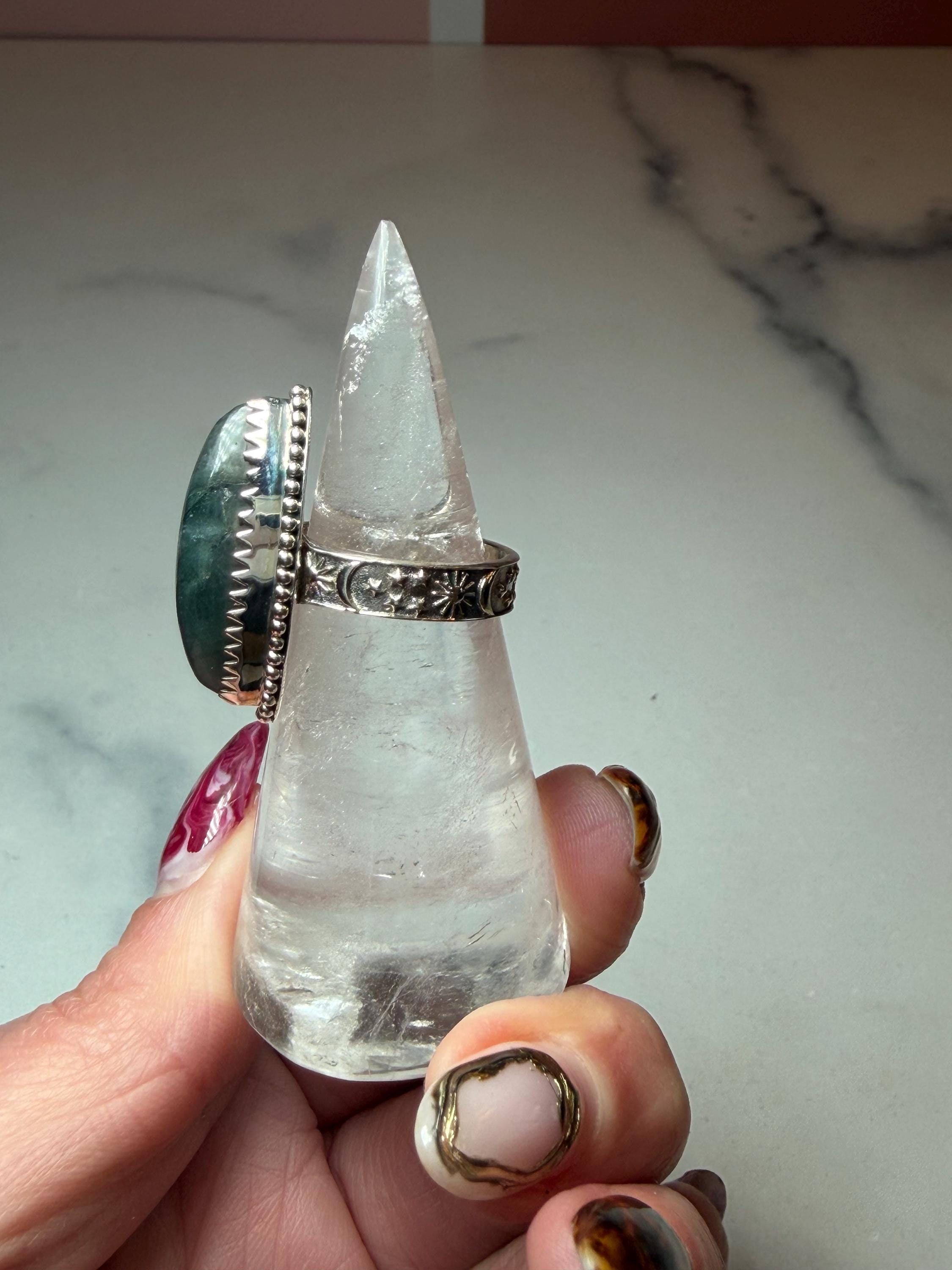 Marquis Labradorite Ring • Sterling Silver • Blue Green Flash Gemstone • Boho Statement Jewelry (size 6.5) 9