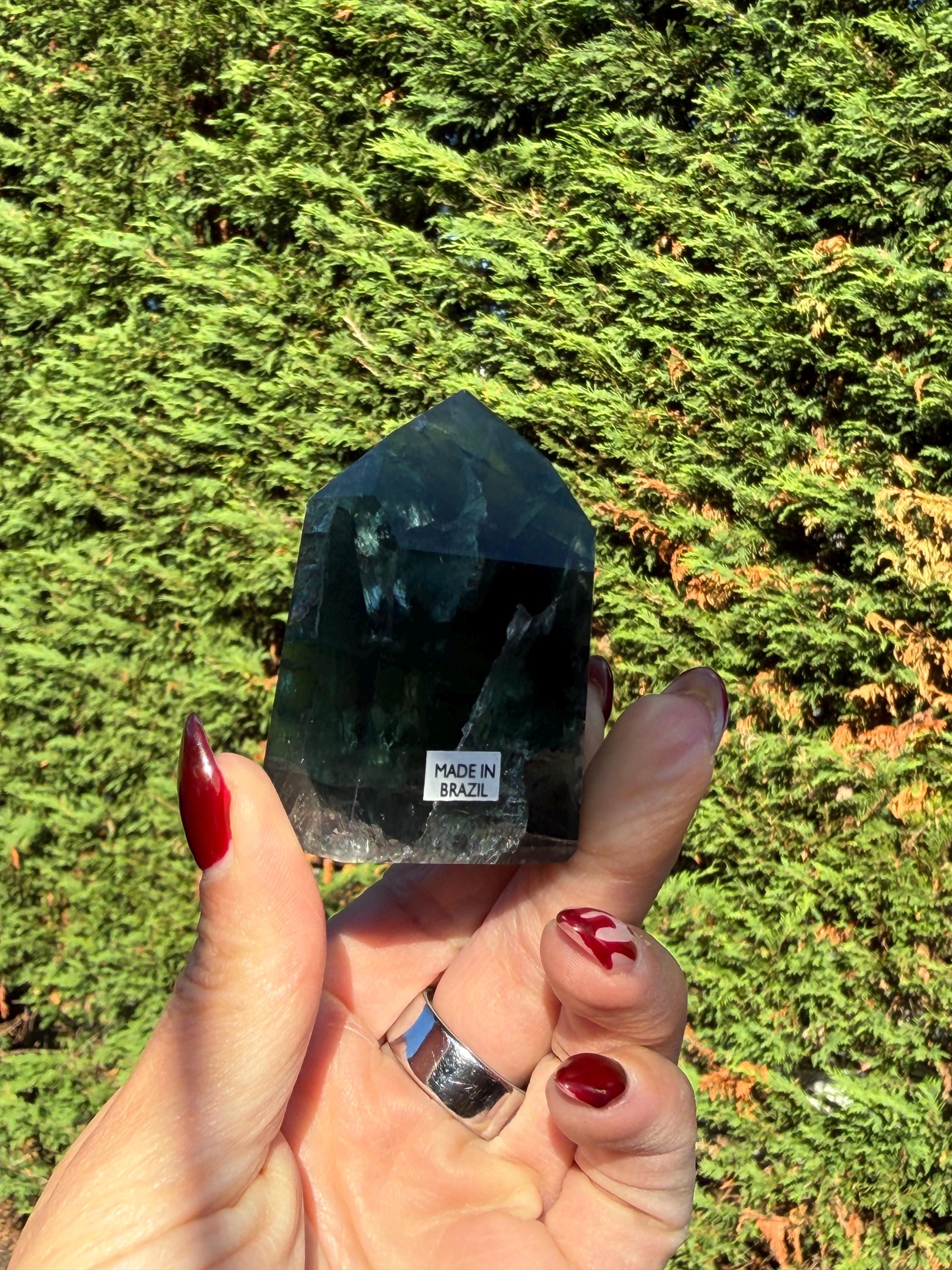 Green Fluorite Crystal Tower from Brazil: Polished Fluorite Point 11