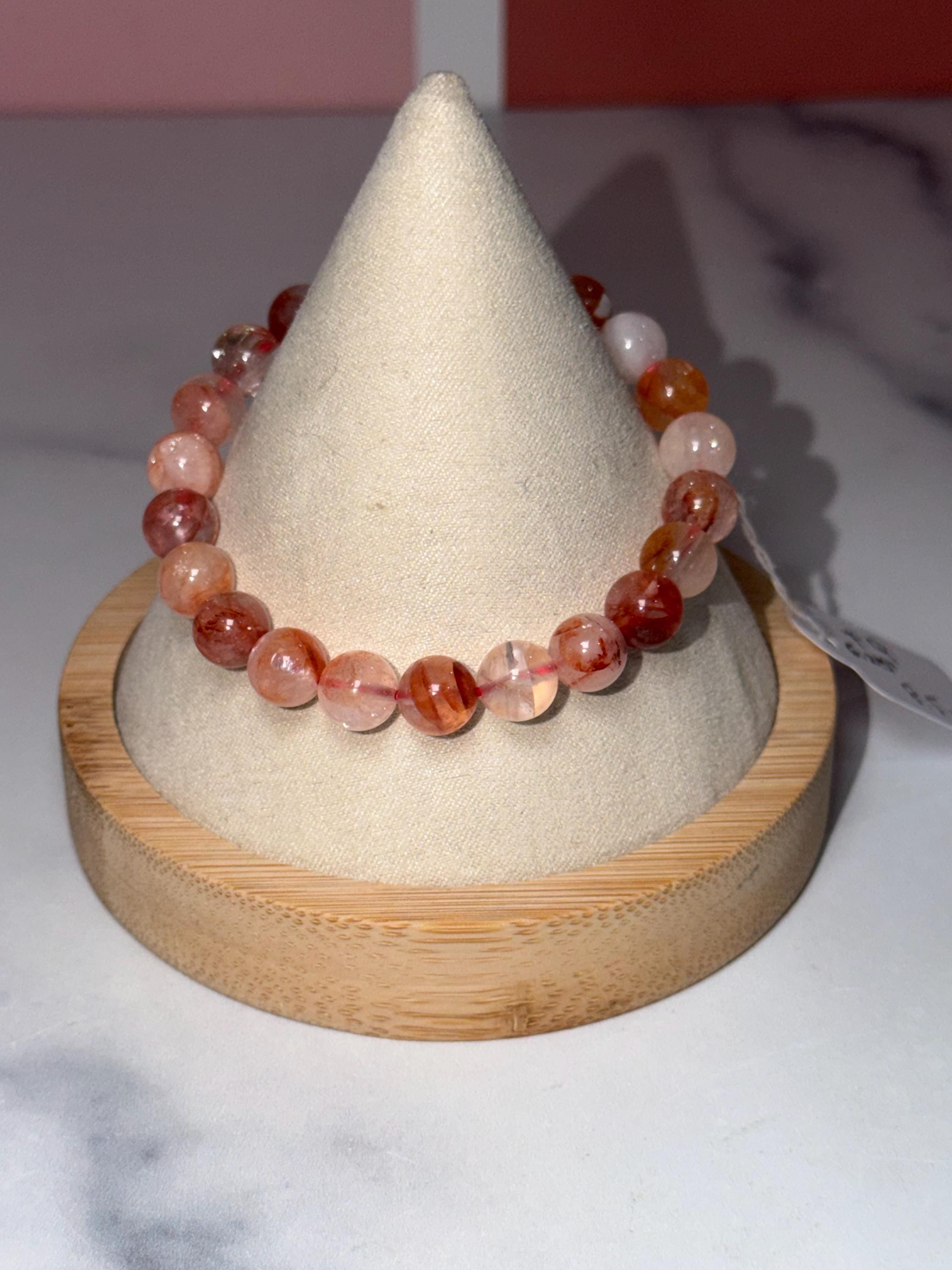 Fire Quartz Stretch Beaded Bracelet, Hematoid Quartz, Root Chakra Gemstone Jewelry, Energy Balance (8.5mm) 2