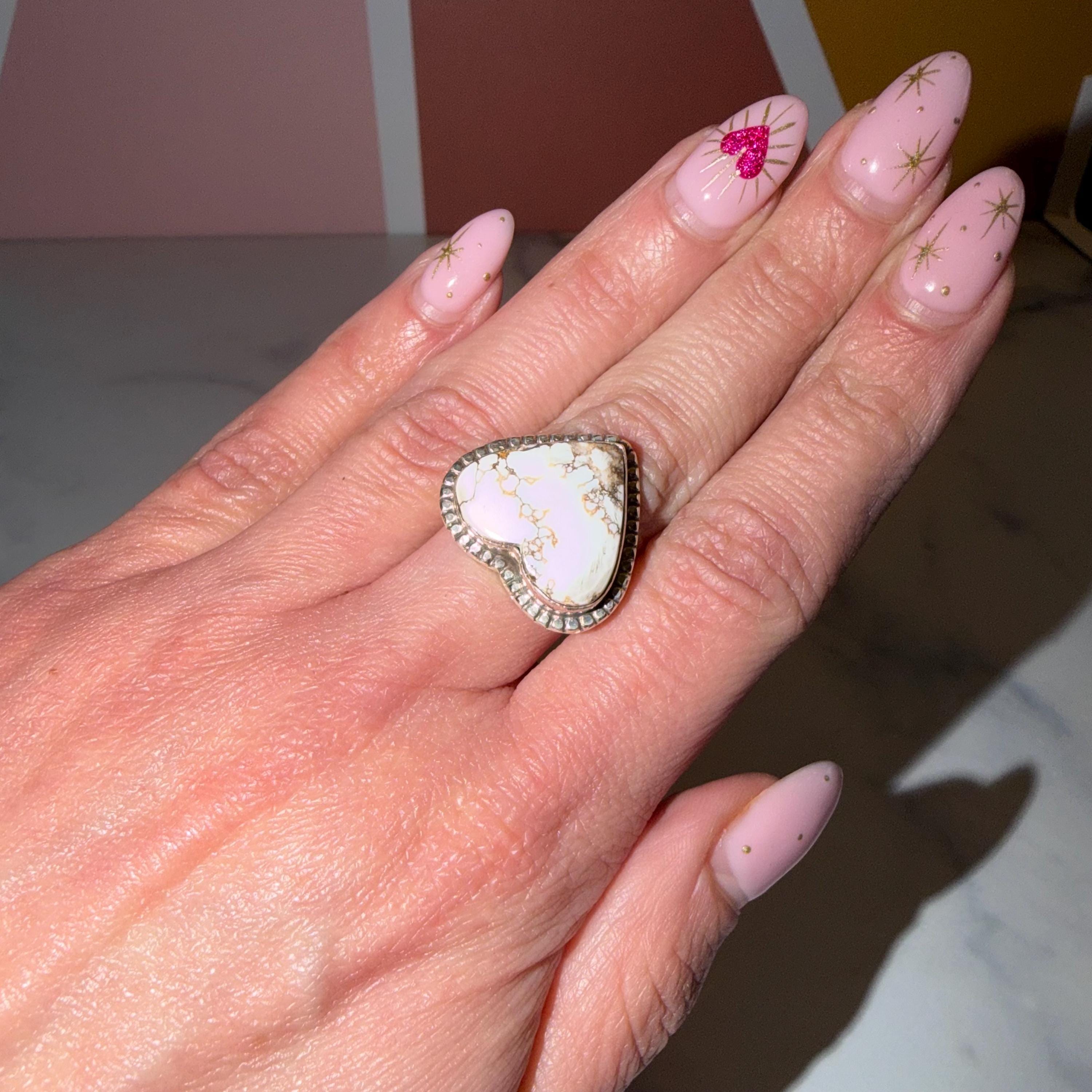 Wild Horse Heart Ring, Sterling Silver, Boho Western Statement Jewelry, Size 6.5 3