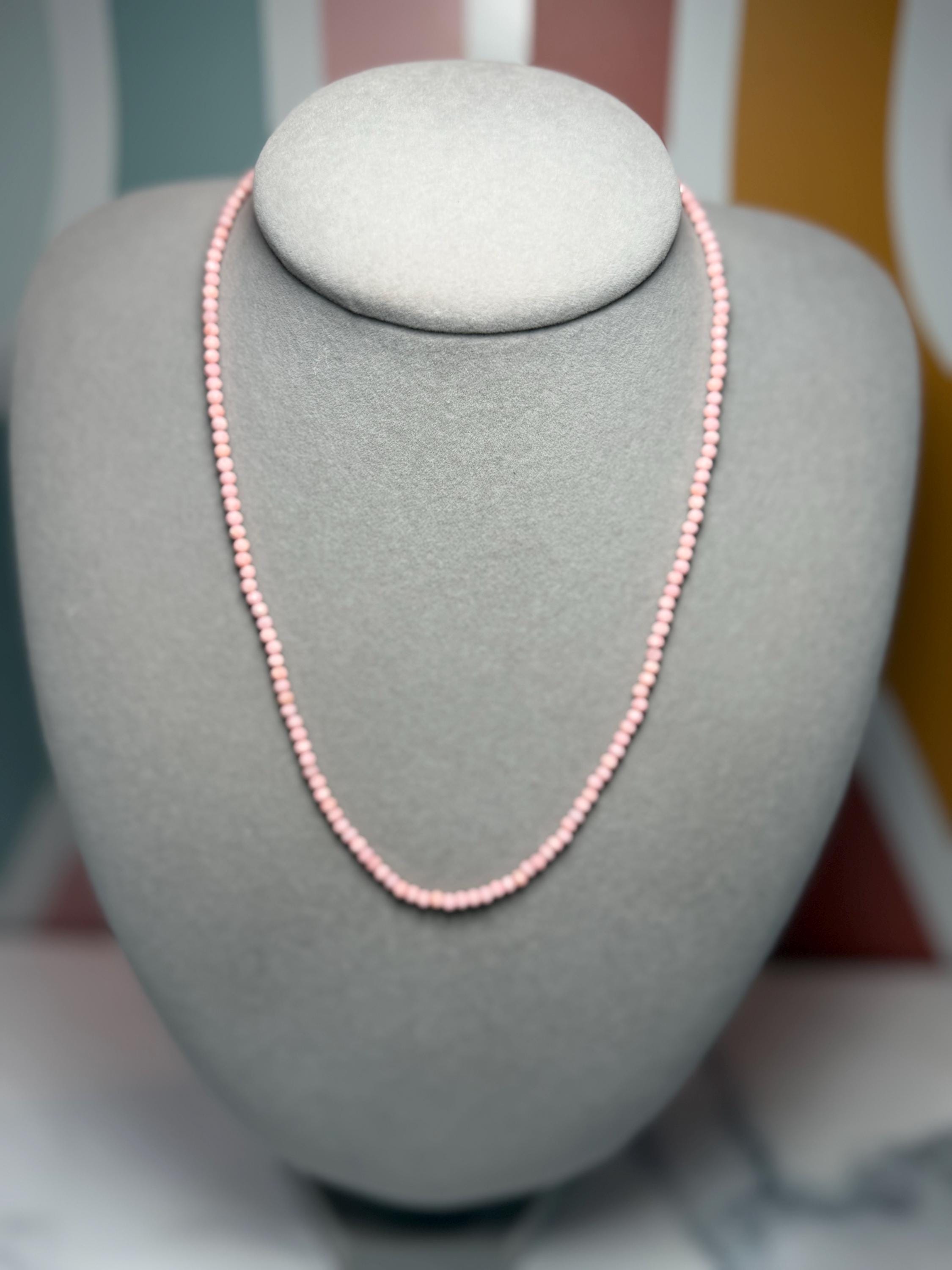 Dainty Pink Opal Beaded Necklace, Sterling Silver Chain, Adjustable Length 2