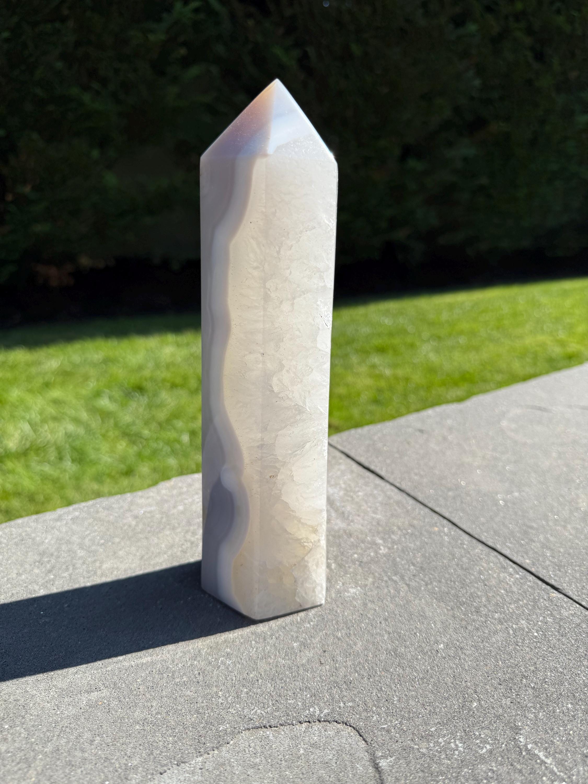 XL Blue Banded Agate Quartz Crystal Tower • Polished Point, Natural Mineral Specimen 8