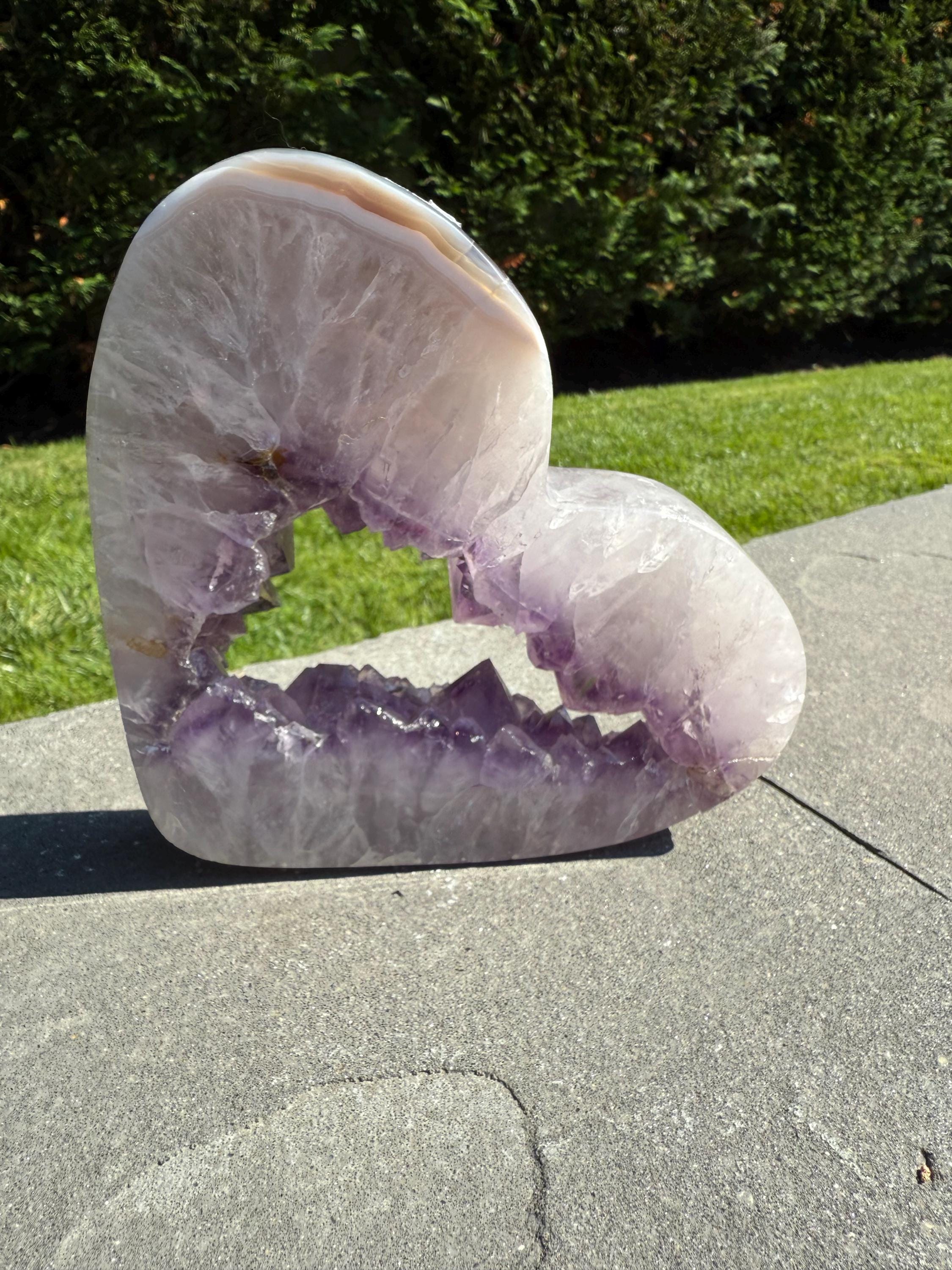 XL Agate Amethyst Heart Portal Carving • Self-Standing Polished Crystal Sculpture 12