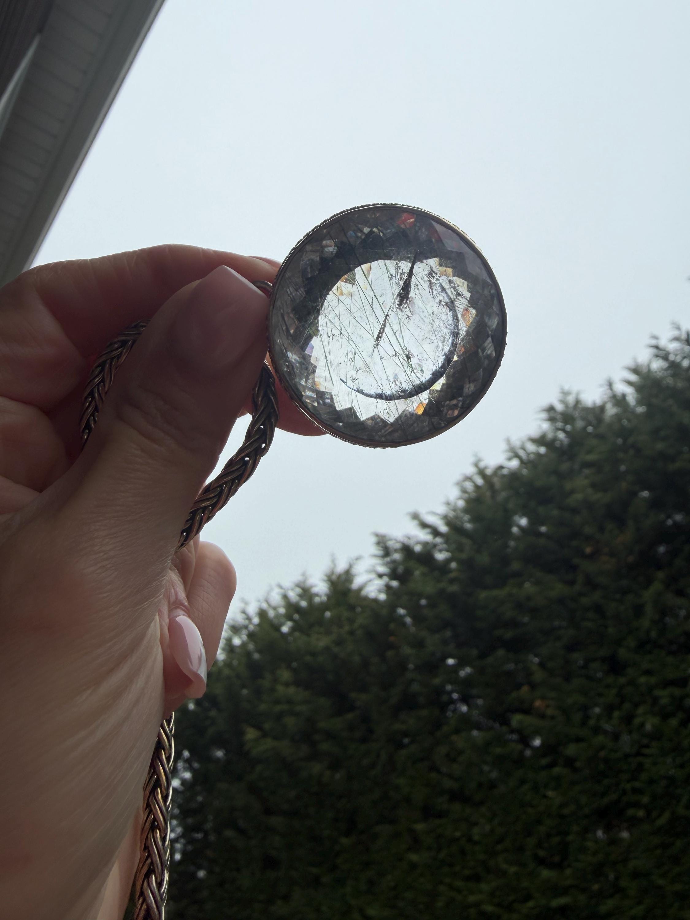Faceted Rutilated Quartz Pendant, Black Rutile Sterling Silver Ornate Necklace 13