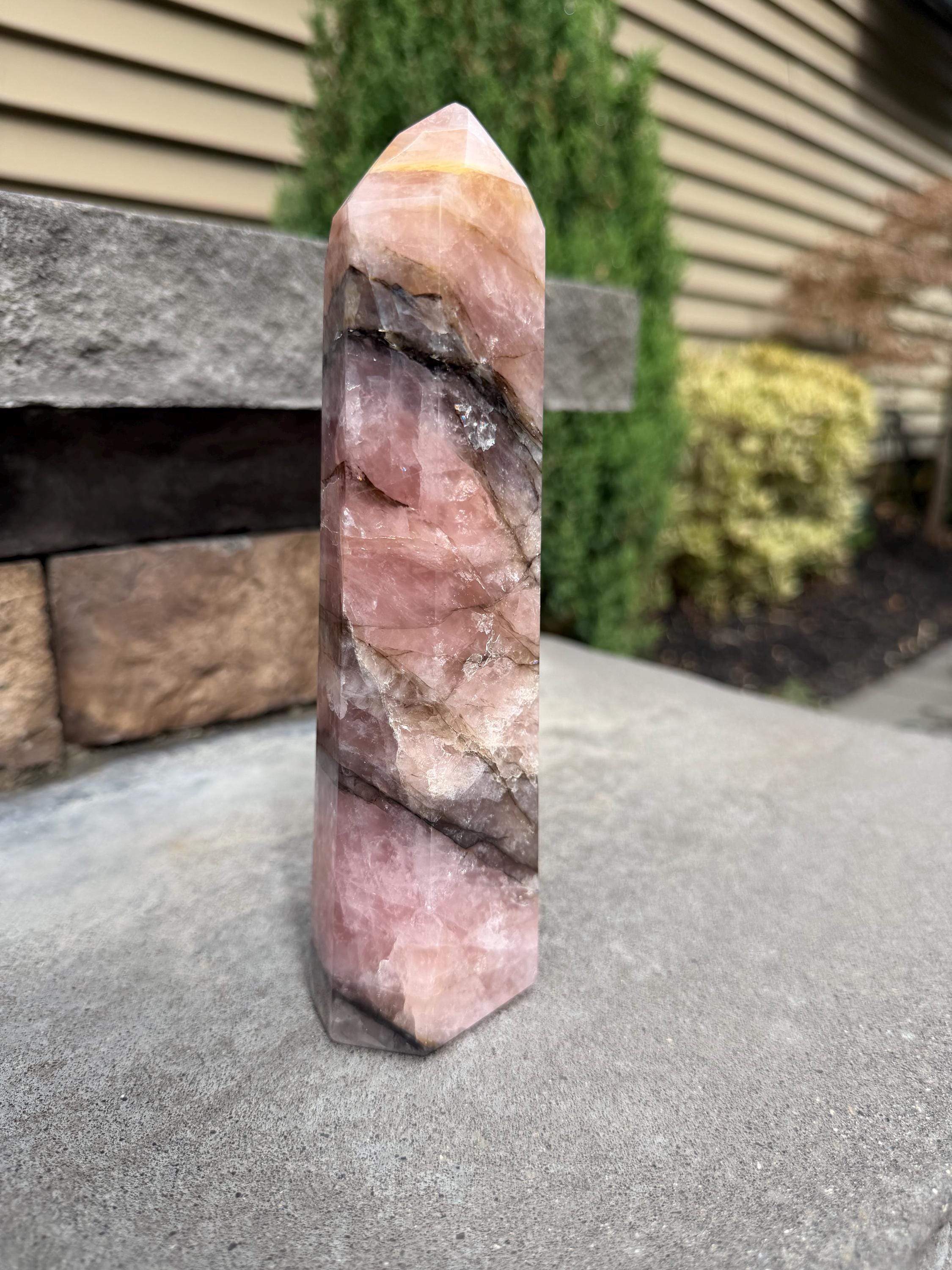 XL Rose Quartz Tower with Black Mineral Inclusions 5