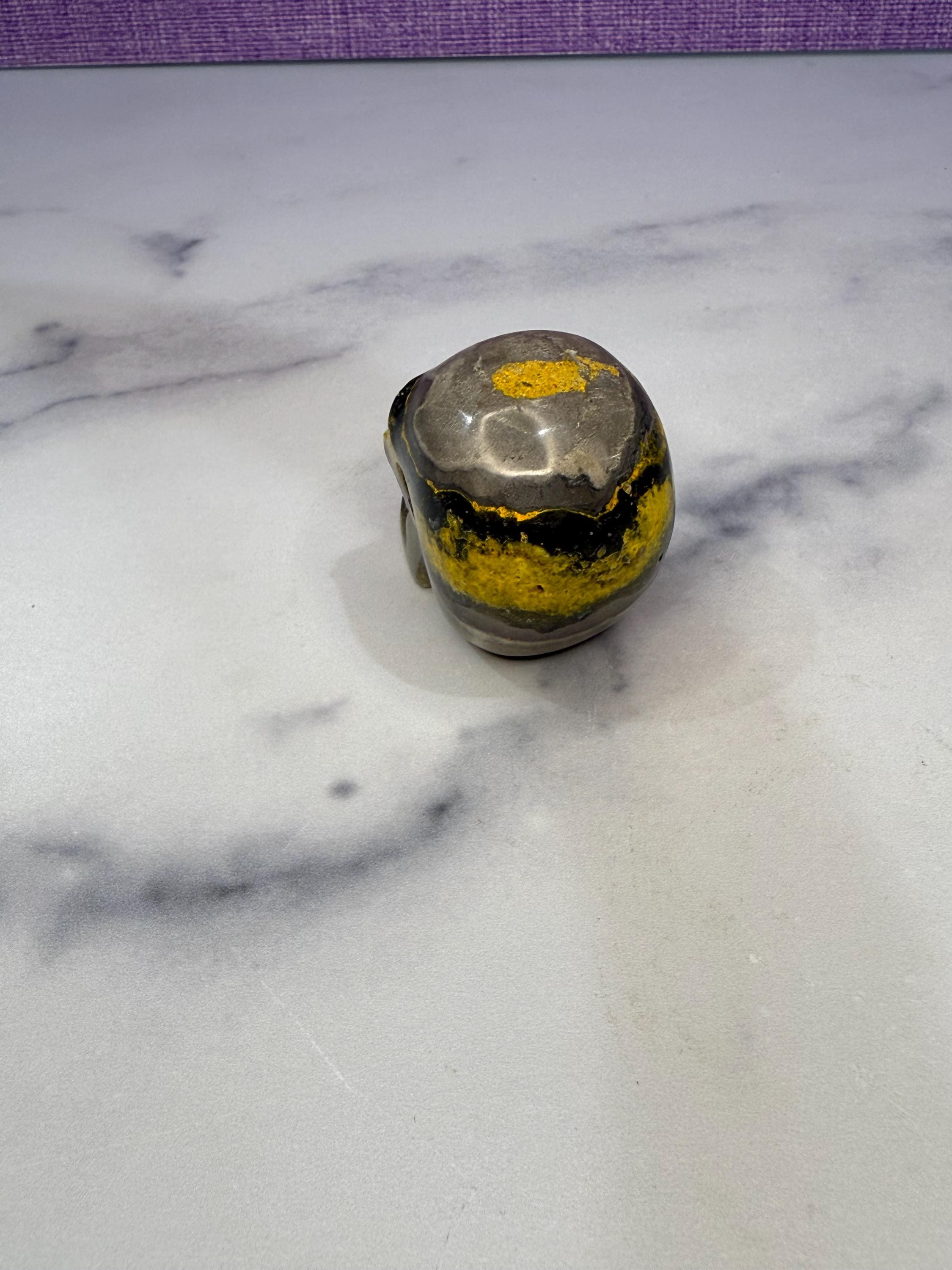 Yellow & Black Jasper Crystal Skull: Earthy Protection Stone 8