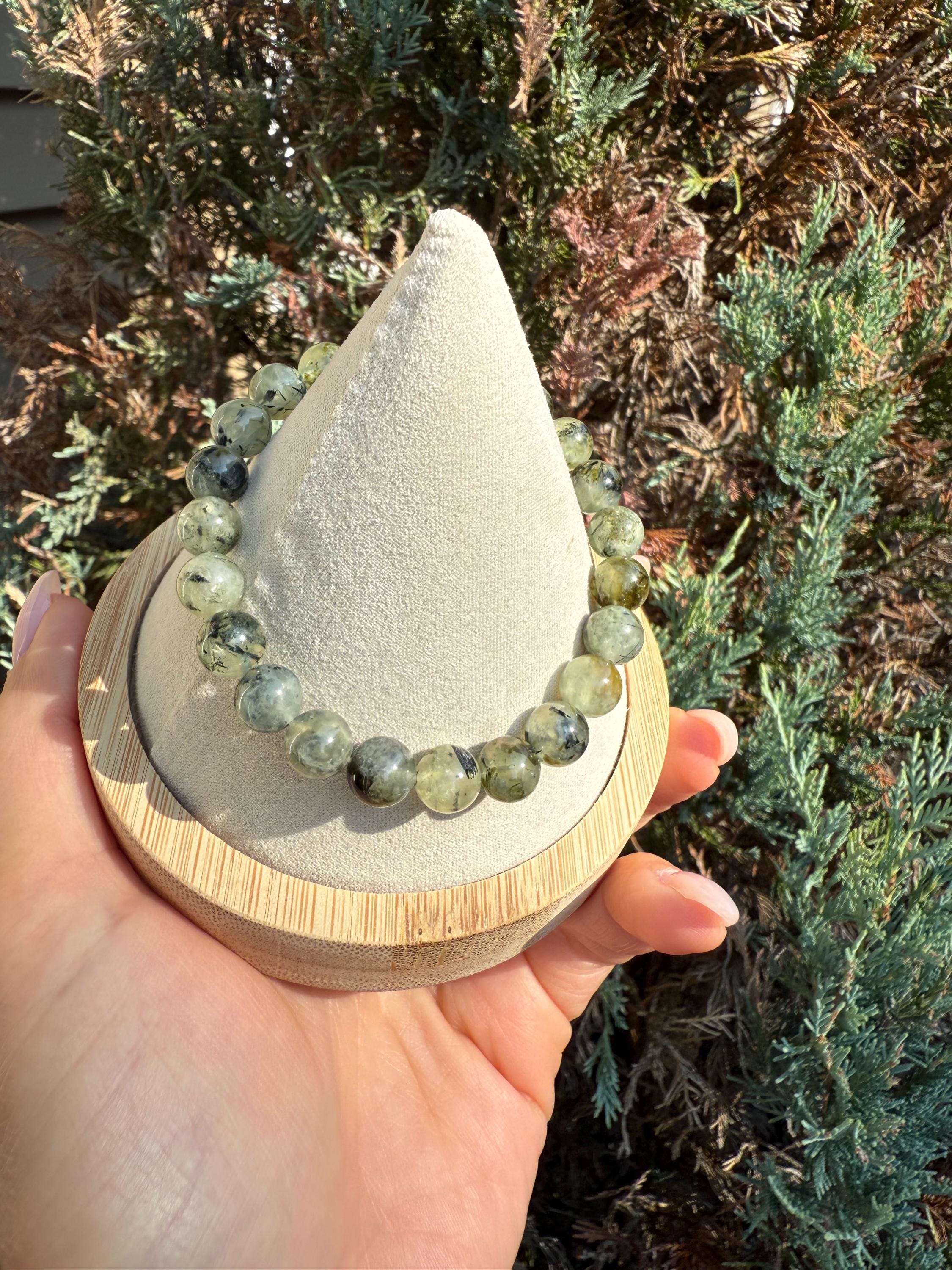 Prehnite & Epidote Crystal Beaded Stretch Bracelet: Natural Gemstone, Heart Chakra 4