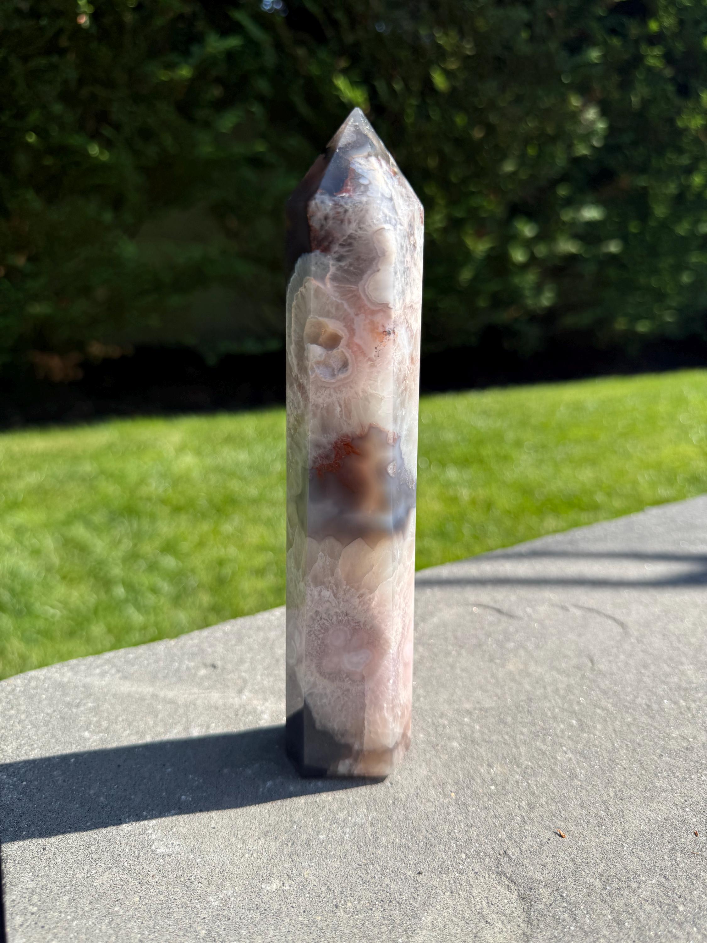 Black Flower Agate Druzy Crystal Tower • Polished Obelisk, Spiritual Decor 5