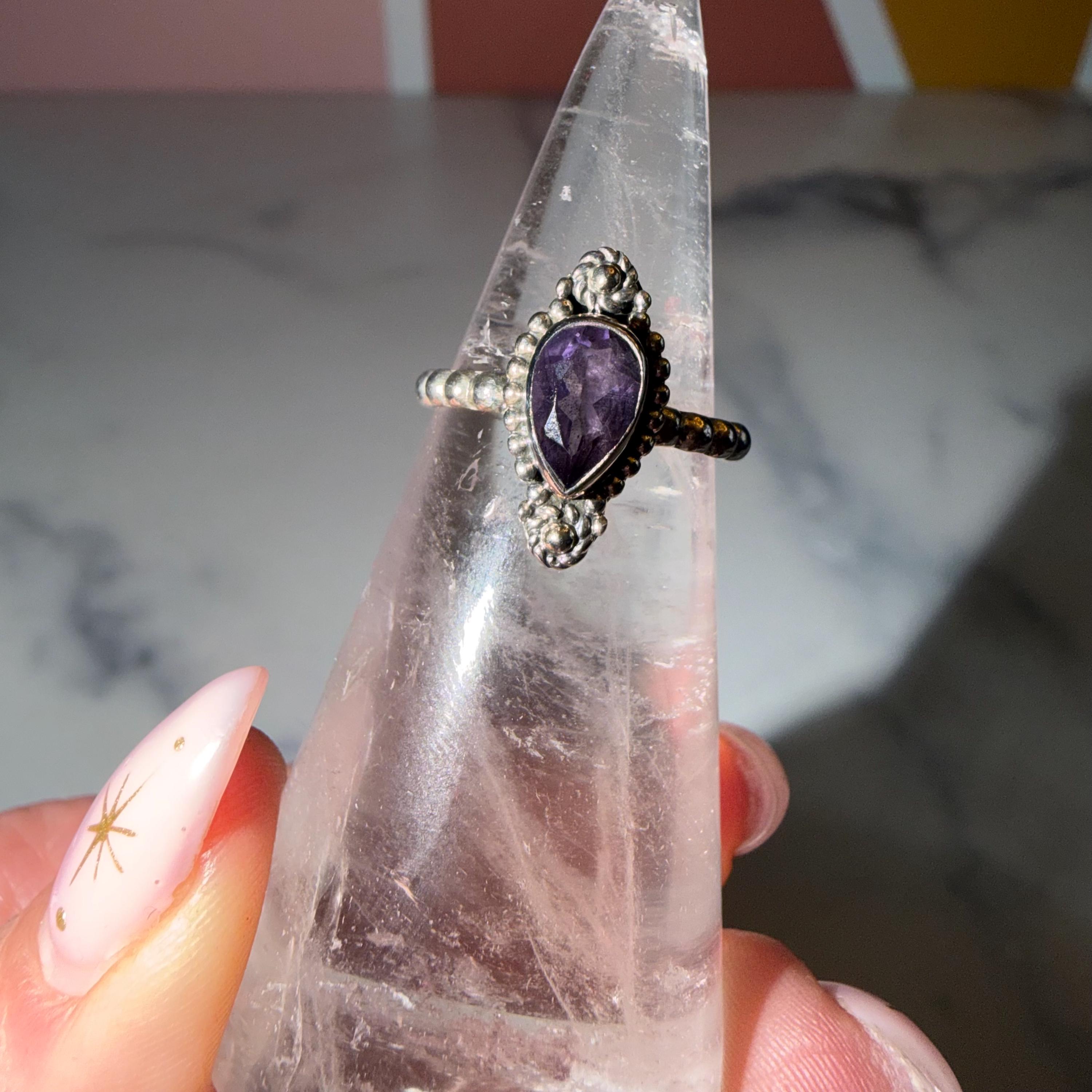 Dainty Amethyst Ring • Faceted Purple Gemstone • 925 Sterling Silver • Size 5.75 • Minimalist Stacking Jewelry 2