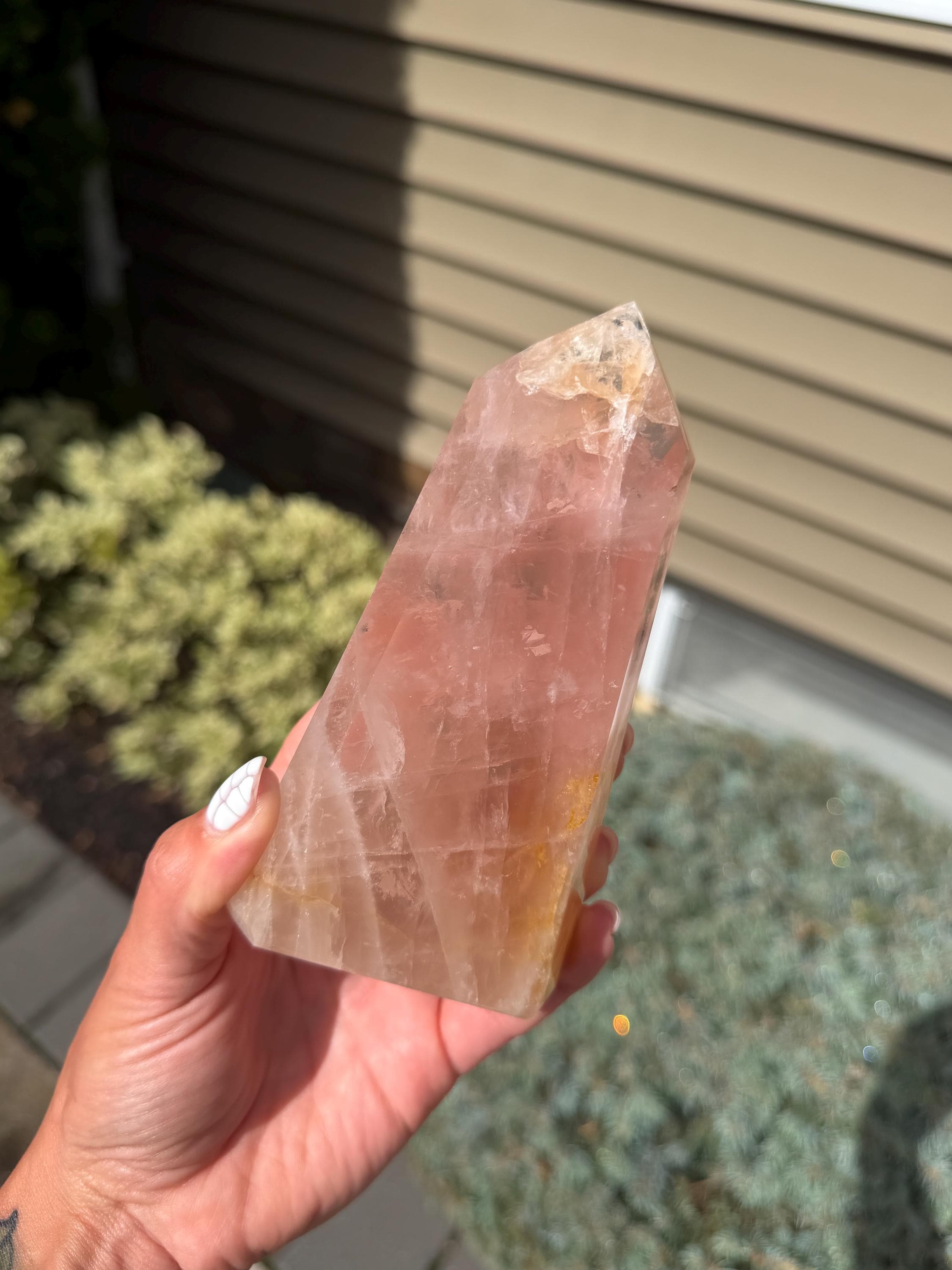 Rose Quartz & Golden Healer Tower from Brazil: Polished Quartz Point 5