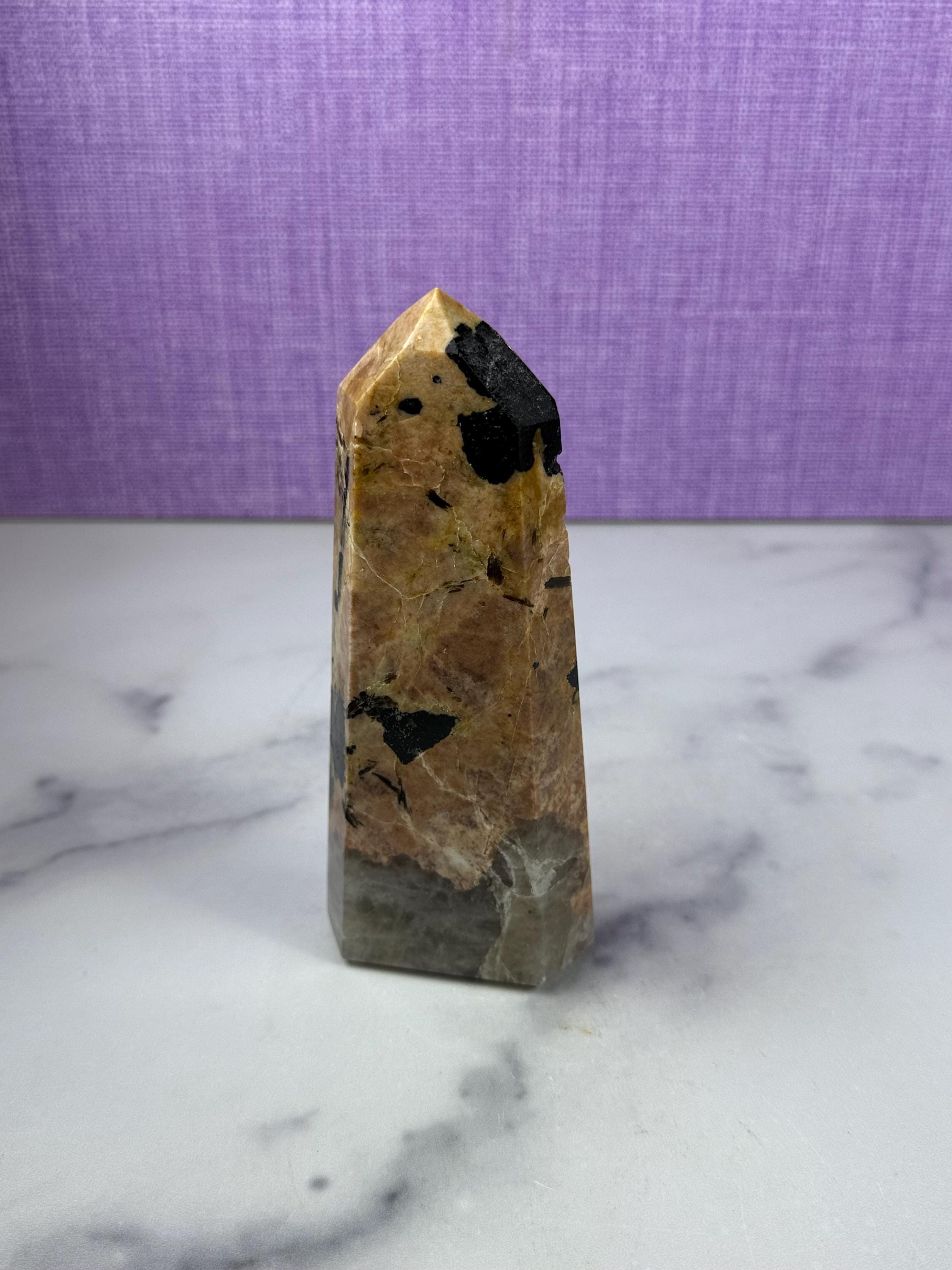 Polished Black Tourmaline Quartz Feldspar Crystal Tower, Protection Healing Stone, Spiritual Decor 8