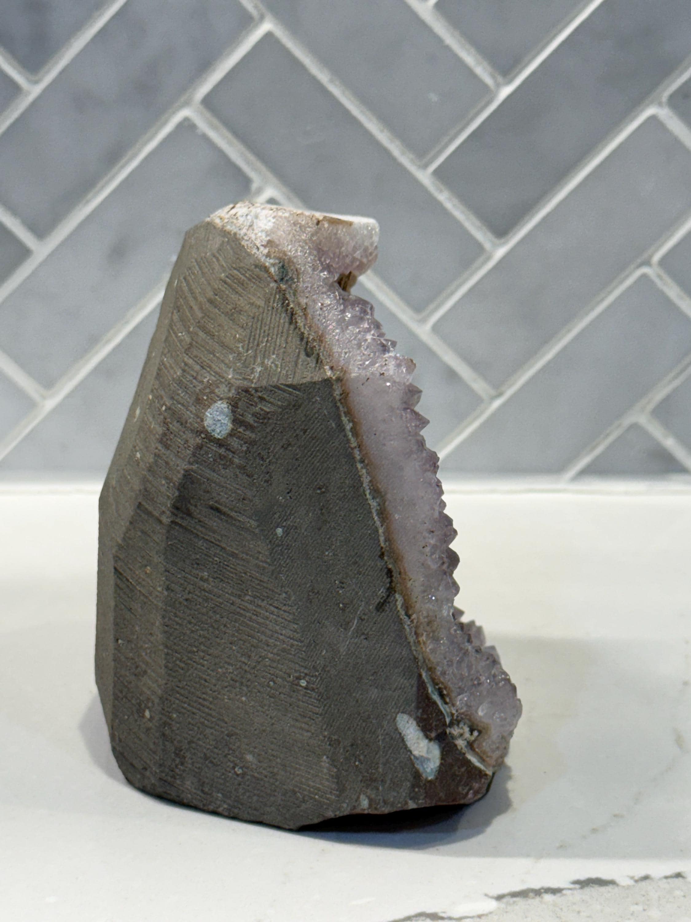 Purple Amethyst Calcite Cluster, Raw Crystal Cut Base, Healing Stone, Druzy Specimen, Home Decor 5