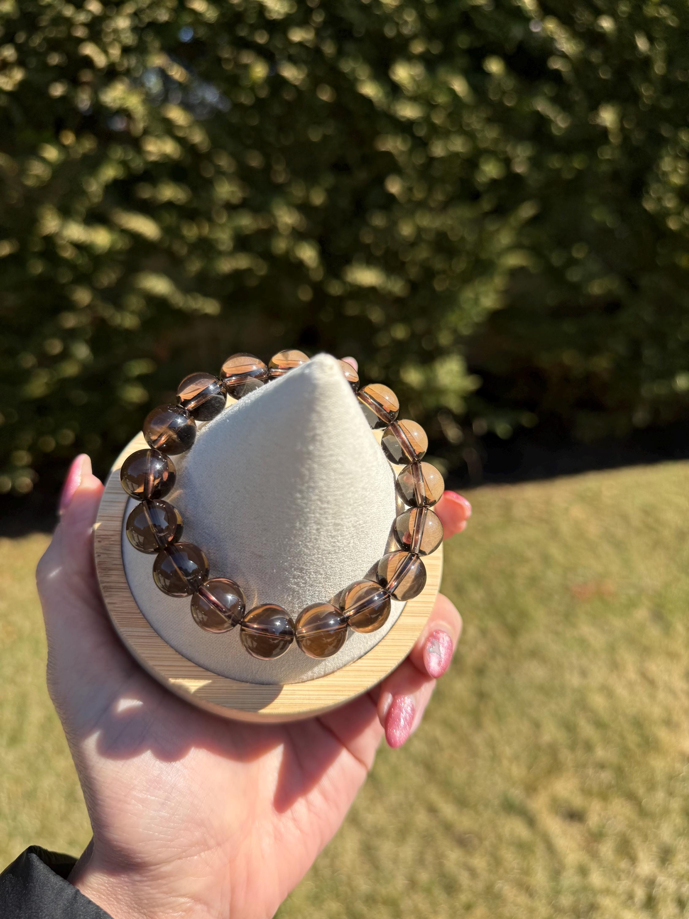 Smoky Quartz Beaded Bracelet • 12mm Natural Crystal • Grounding Stone • Healing Bracelet • Protection Jewelry 9
