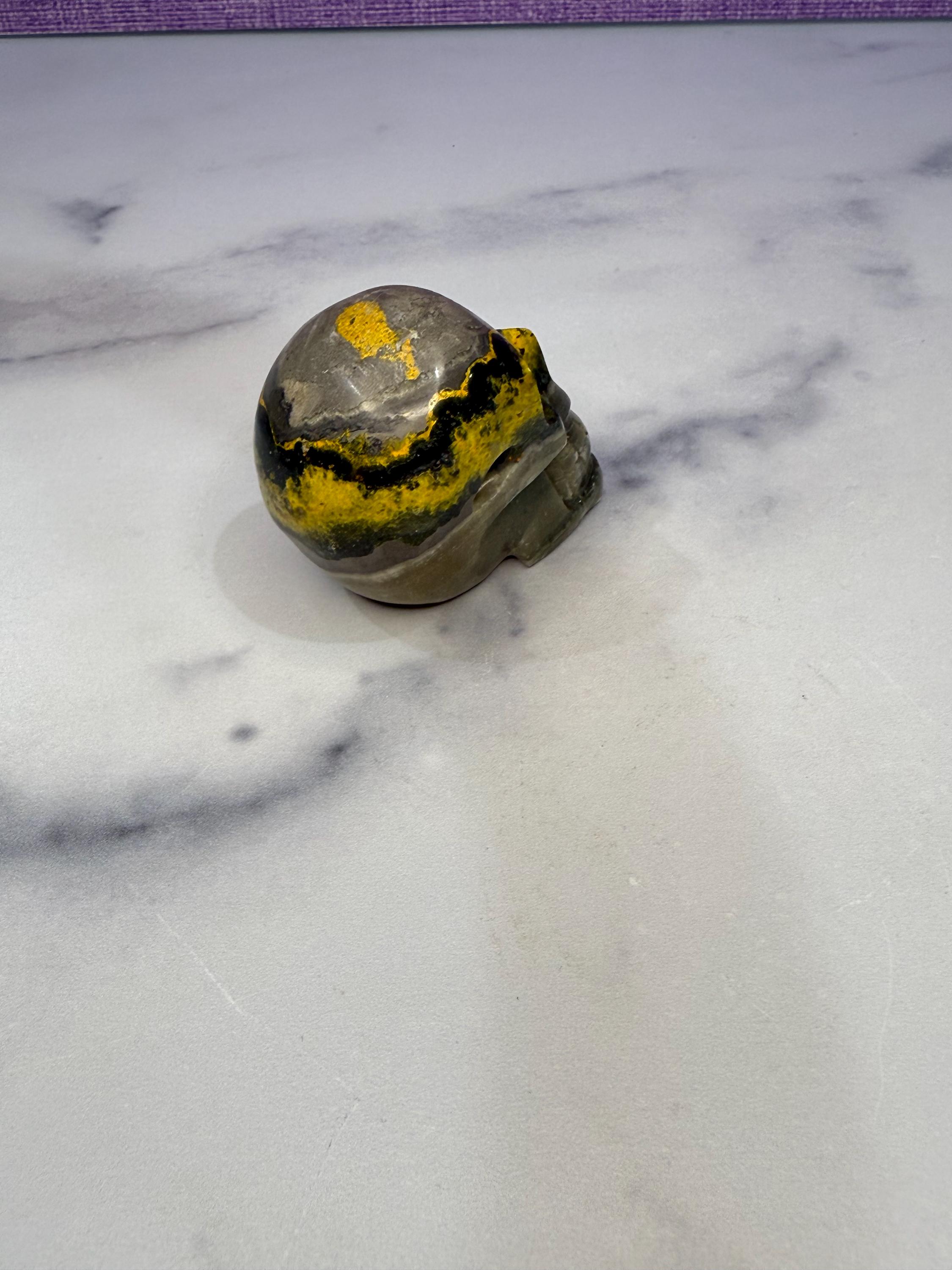 Yellow & Black Jasper Crystal Skull: Earthy Protection Stone 9